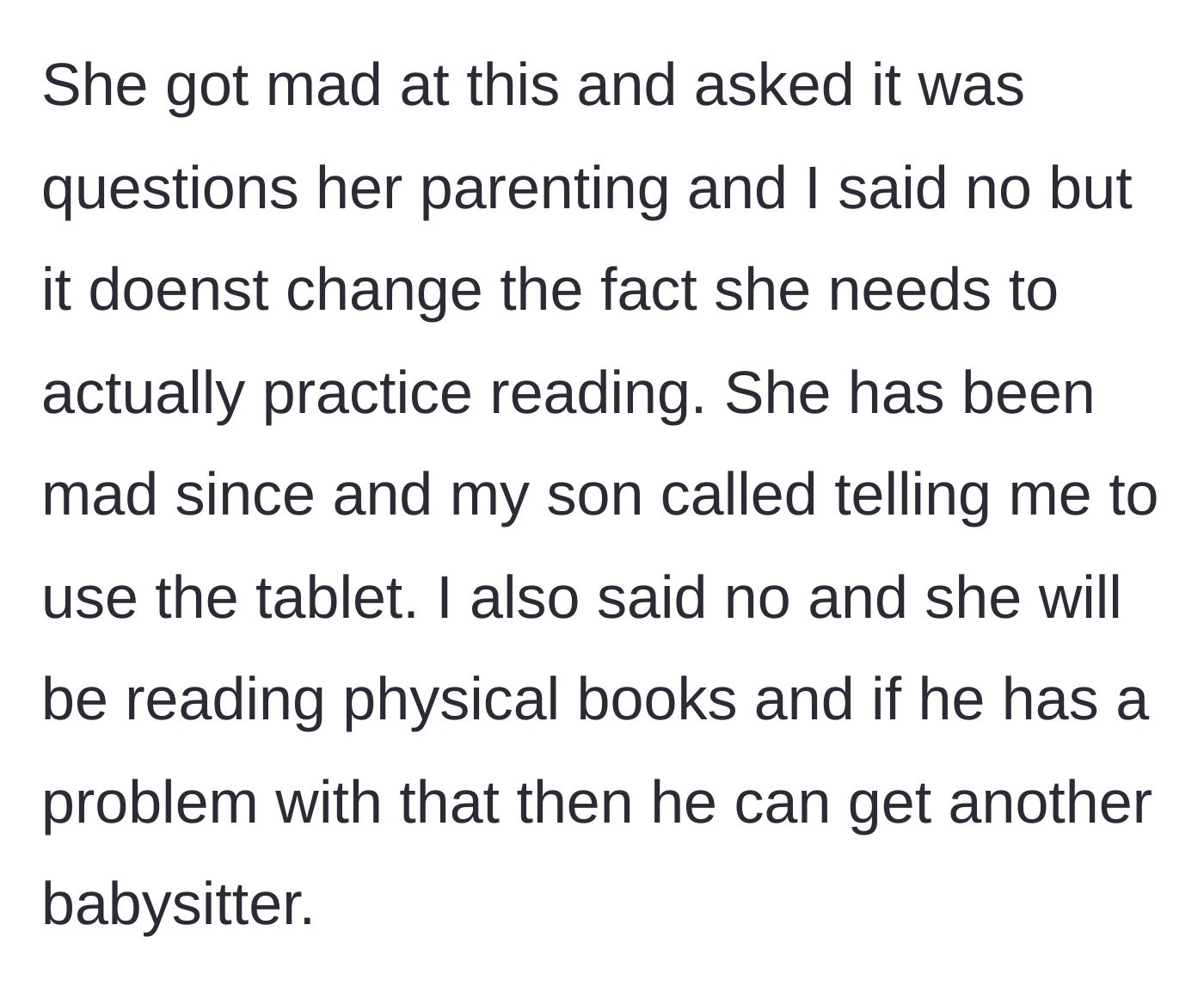 Story part 8 - Conflict escalating, son calling, and grandmother giving an ultimatum about babysitting.