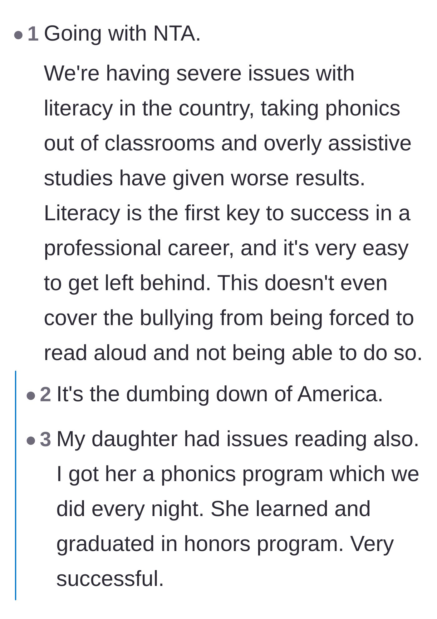 Comment thread 5 - An educator estimating the child's true reading level and a breakdown of how sight words and phonics intersect.