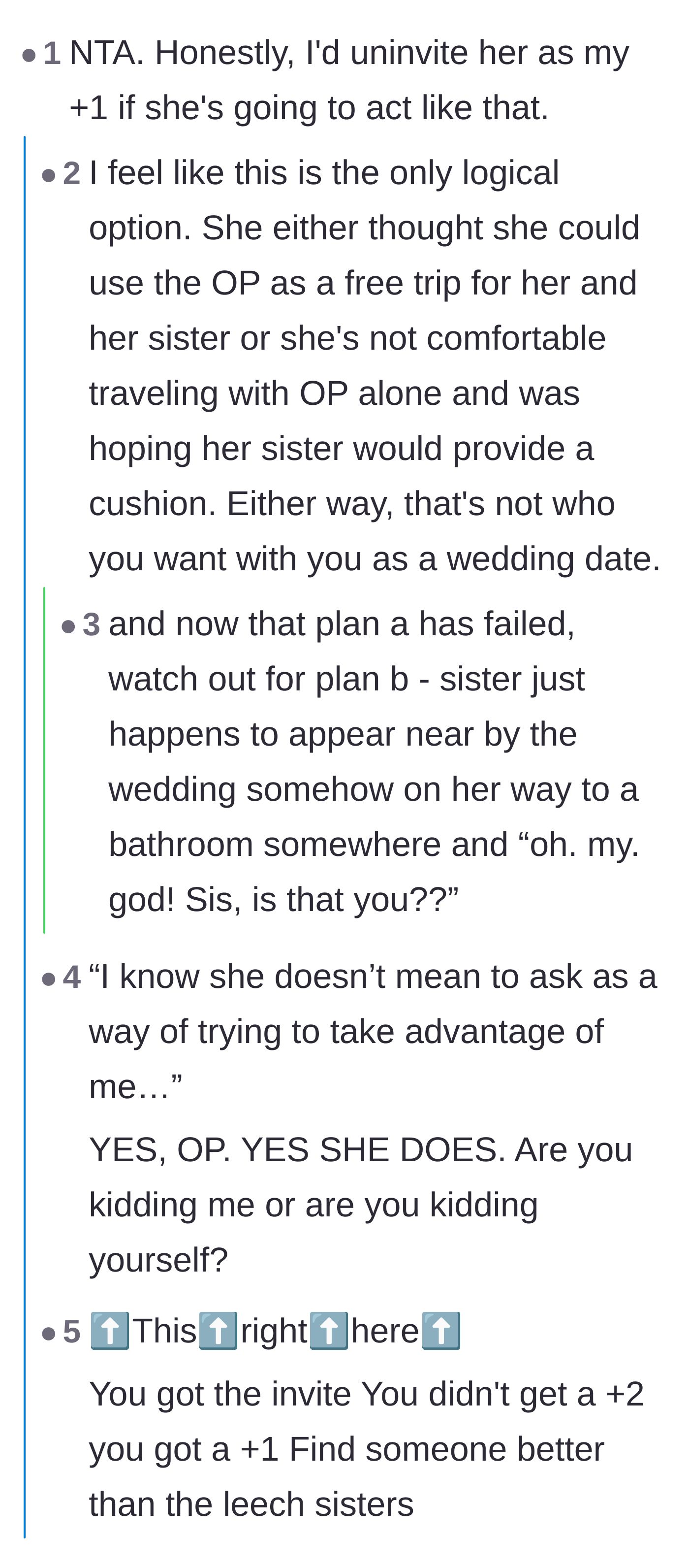 Comment thread 1 - Advice urging the main character to completely revoke the friend's invitation before she ruins the trip.