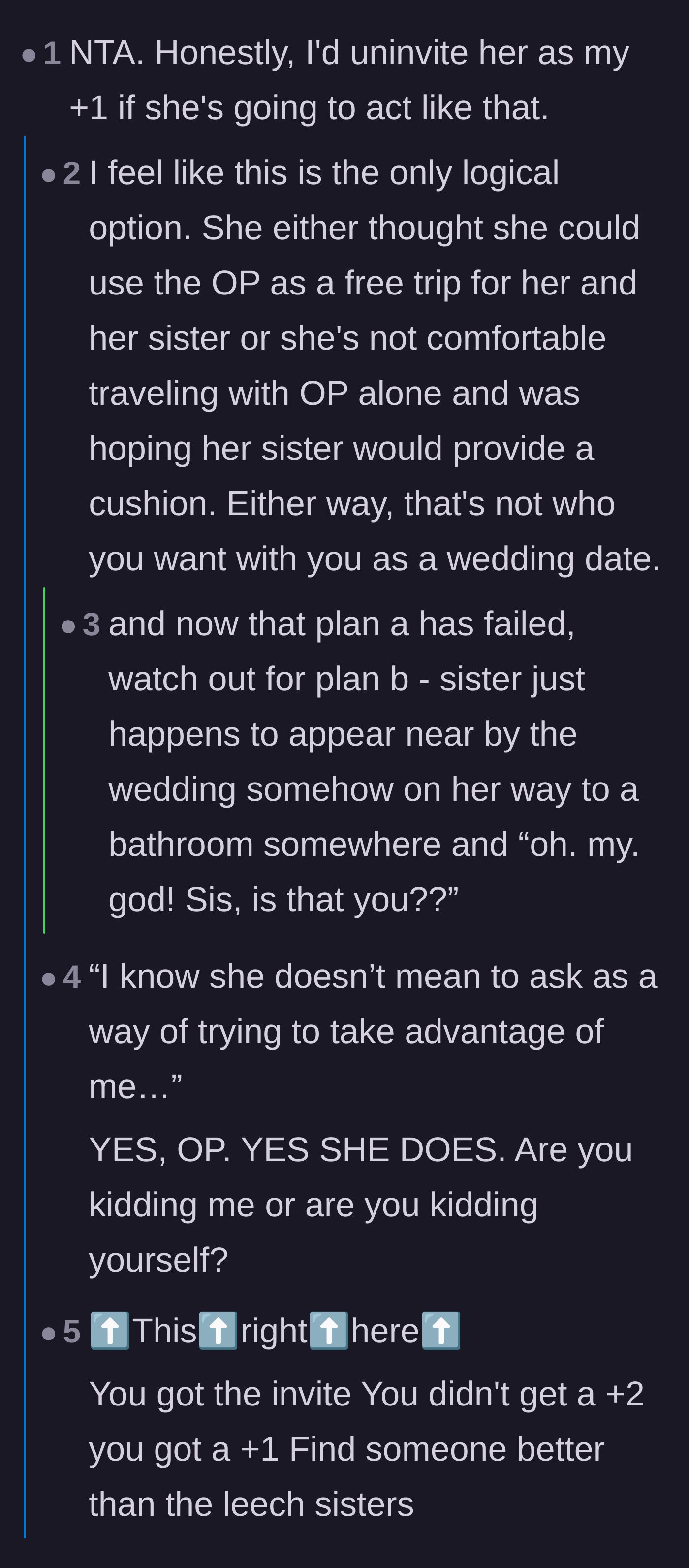 Comment thread 1 - Advice urging the main character to completely revoke the friend's invitation before she ruins the trip.