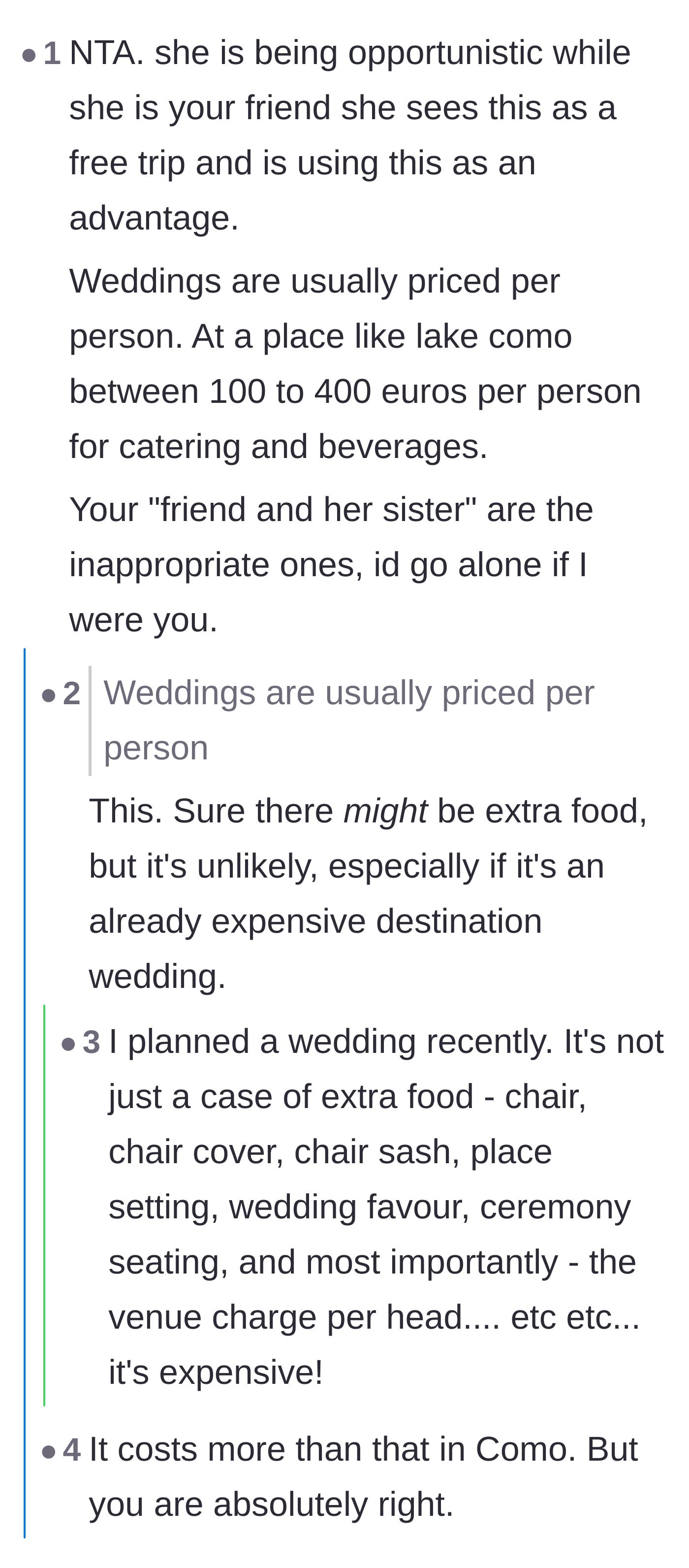 Comment thread 4 - A breakdown of the exorbitant per-plate costs at luxury venues like Lake Como.