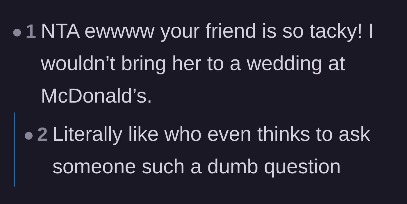 Comment thread 6 - A blunt condemnation of the friend's tacky behavior and lack of basic awareness.