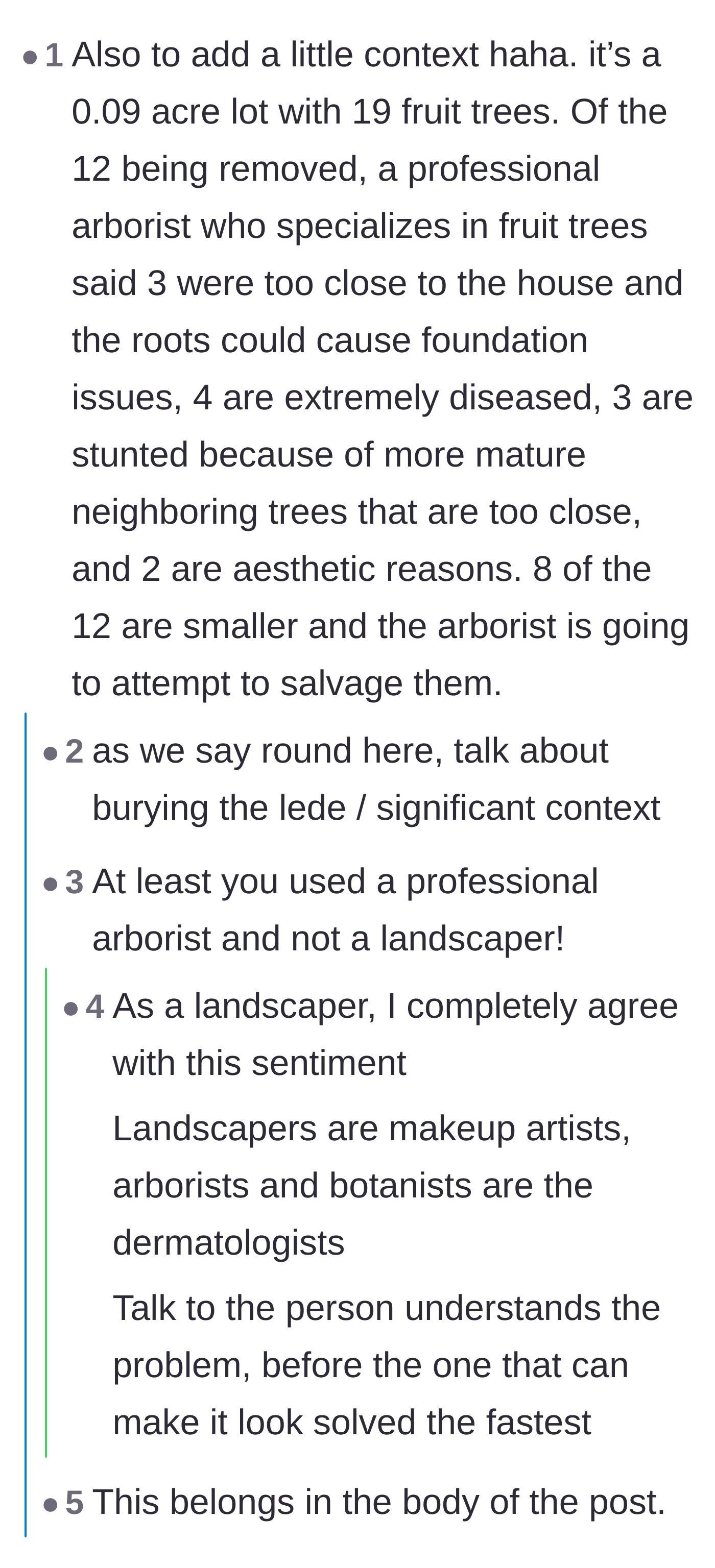 Comment thread 3 - Relief that the homeowner consulted a professional arborist instead of just a landscaper