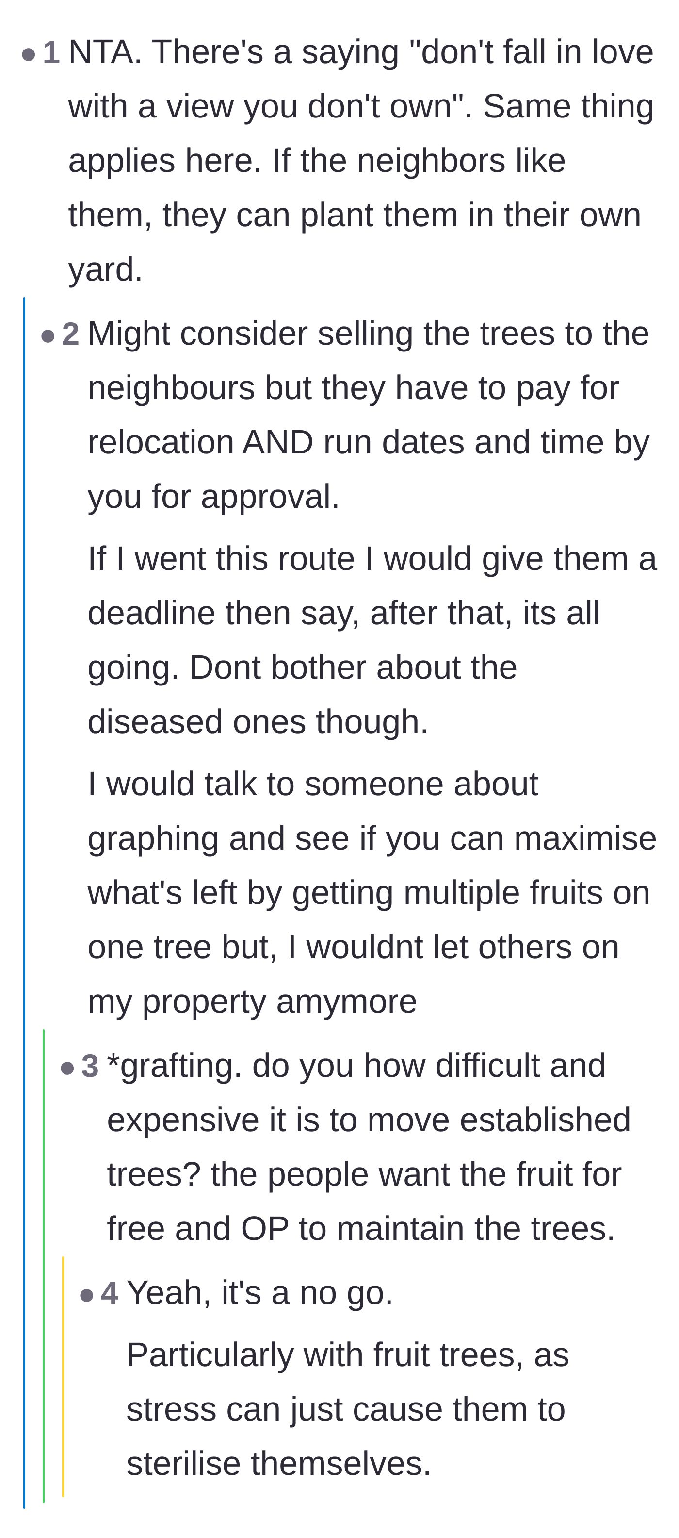 Comment thread 5 - Applying the saying 'don't fall in love with a view you don't own' to the neighborhood orchard