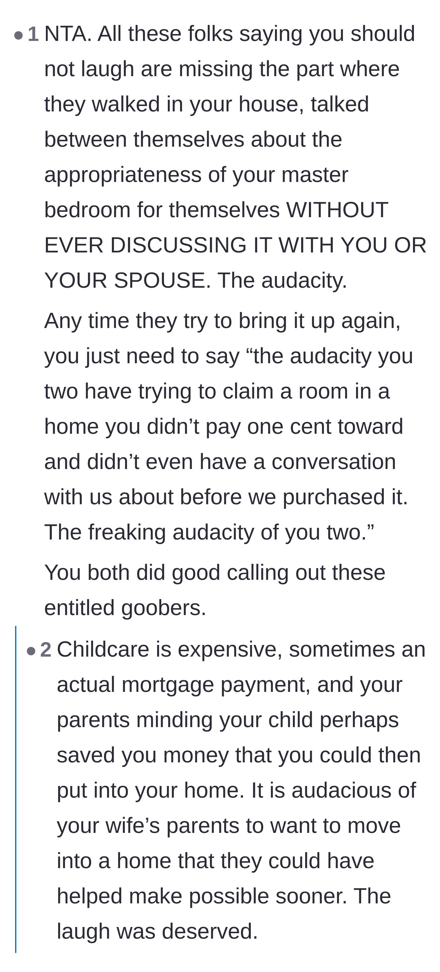 Comment thread 3 - Highlighting how the in-laws audaciously claimed a bedroom without ever asking the homeowners.
