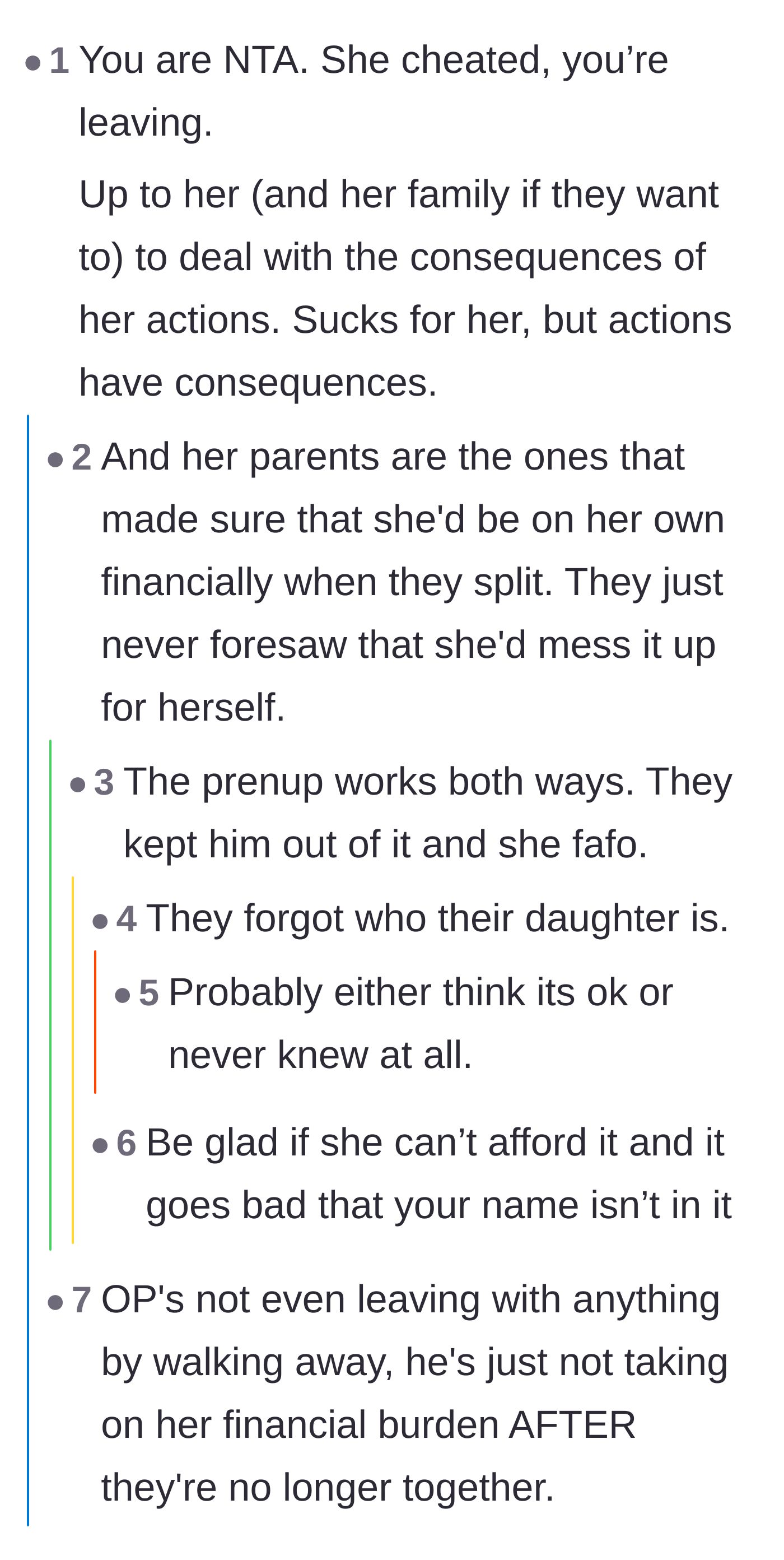 Comment thread 1 - Readers discuss how the in-laws' strict prenup ultimately protected the husband from the wife's financial fallout.