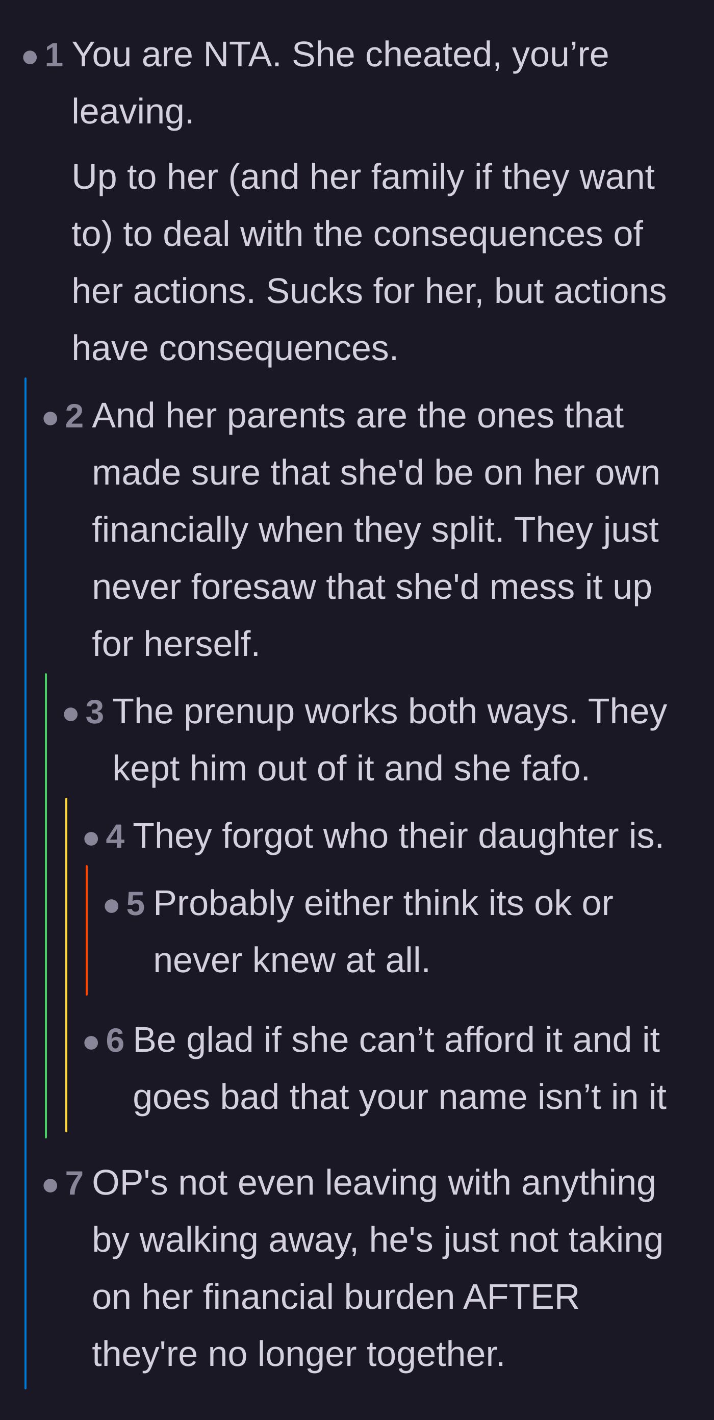 Comment thread 1 - Readers discuss how the in-laws' strict prenup ultimately protected the husband from the wife's financial fallout.