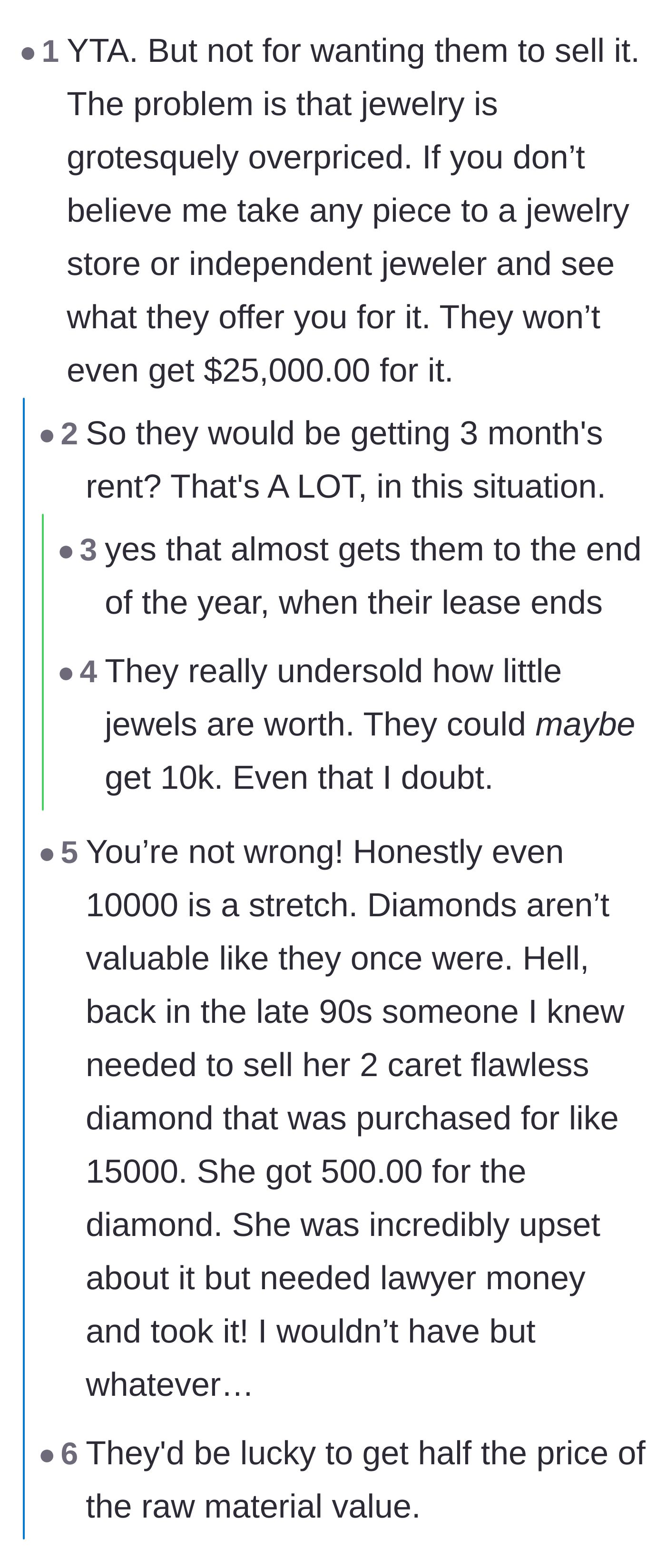 Comment thread 4 - Reality check on the brutal depreciation and shockingly low resale value of diamond rings