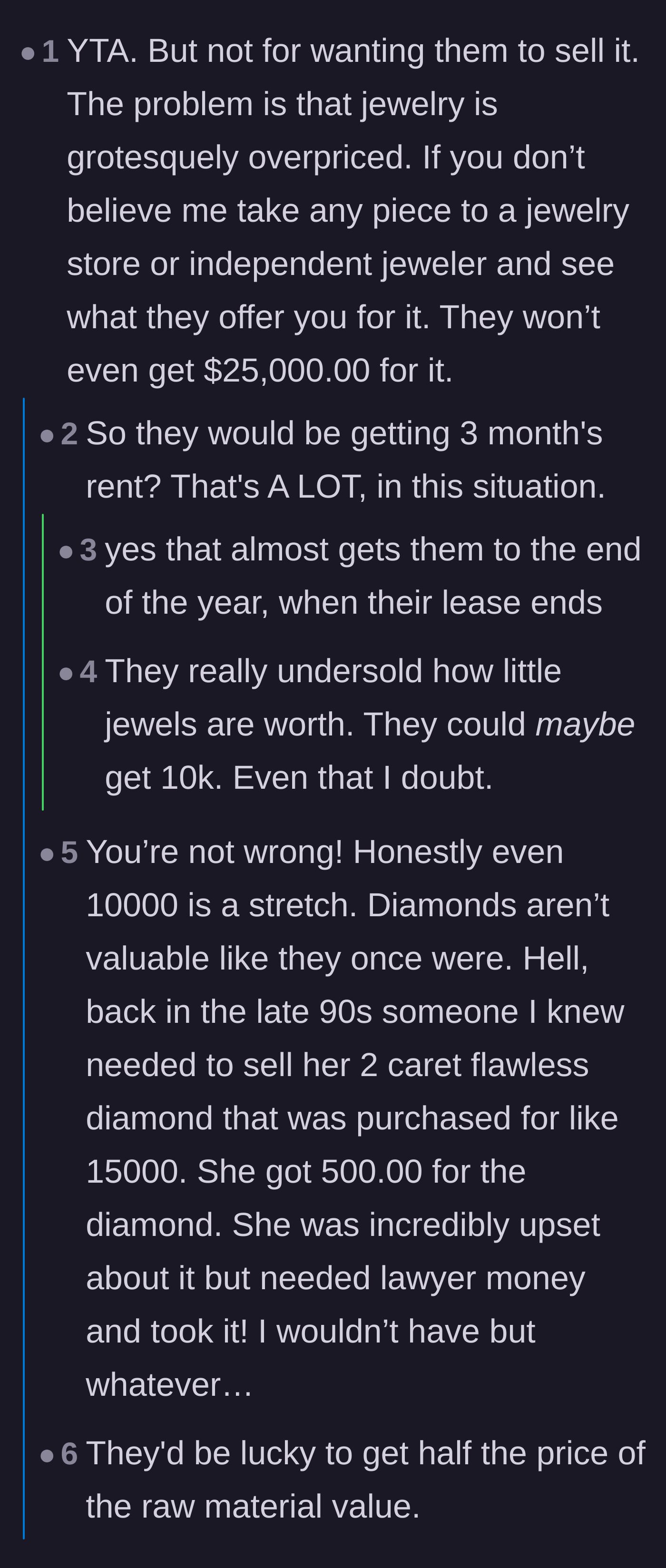 Comment thread 4 - Reality check on the brutal depreciation and shockingly low resale value of diamond rings