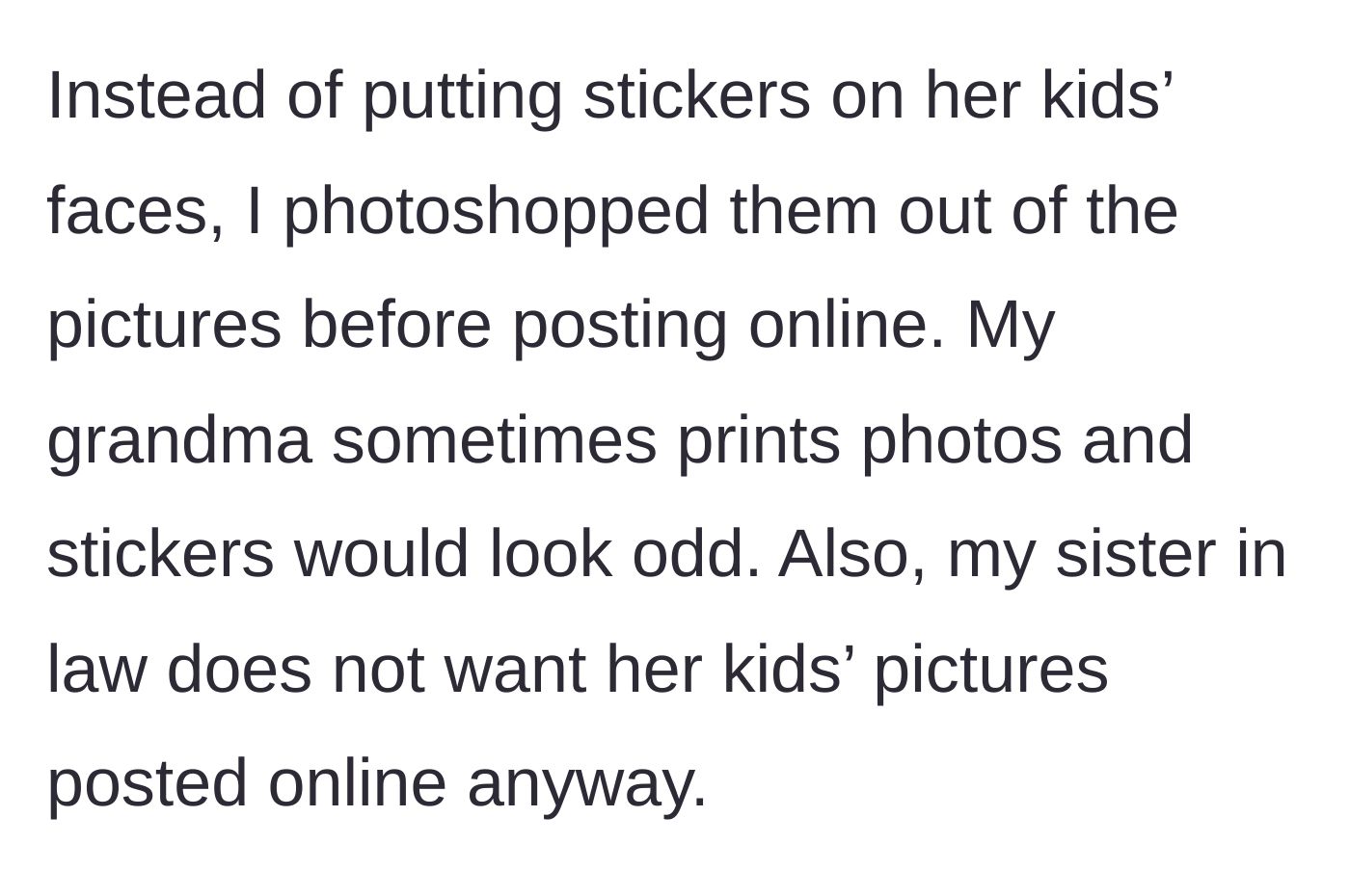 Story part 4 - Main character uses Photoshop to remove the kids entirely so the printed photos look normal for grandma.