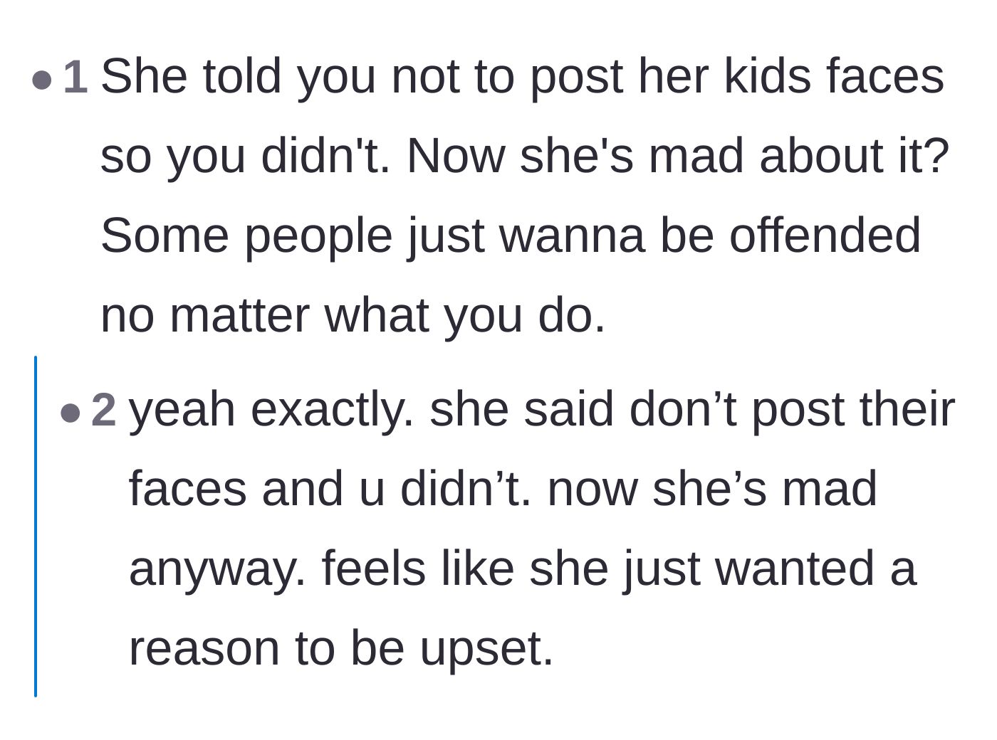 Comment thread 1 - A discussion about people who actively look for reasons to be offended despite getting what they asked for.