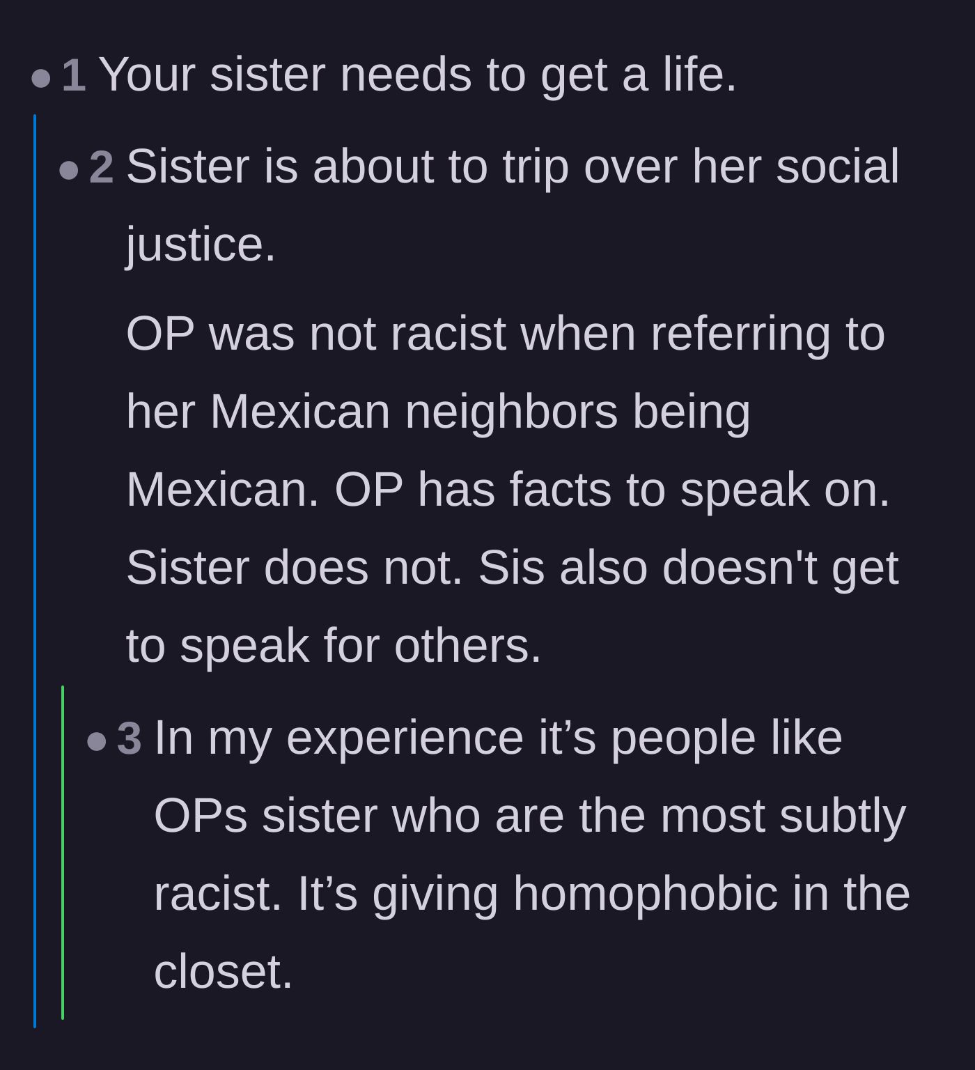 Comment thread 3 - Comments calling the sister a social justice warrior who is actually being subtly racist by lumping distinct cultures together.