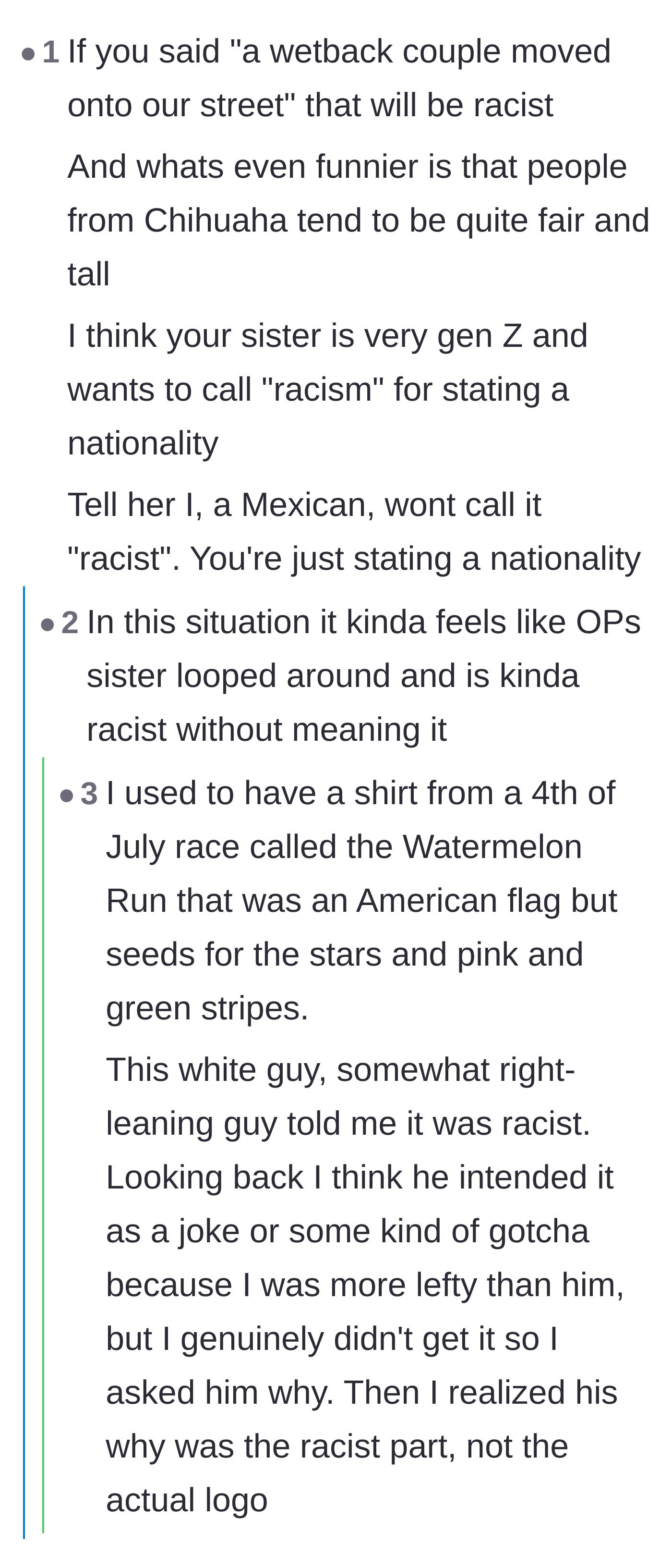 Comment thread 5 - A comment from a Mexican user pointing out that the sister is the racist one for treating the word Mexican like a slur.