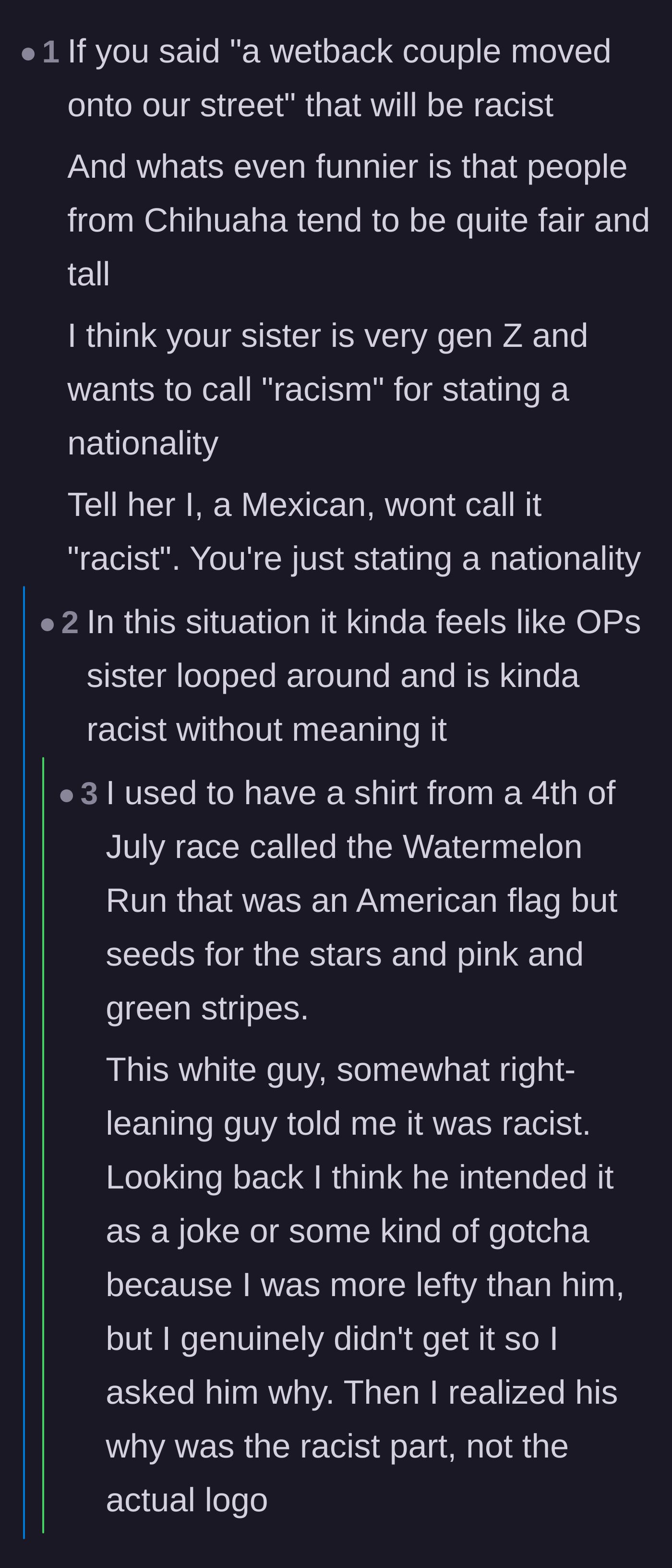 Comment thread 5 - A comment from a Mexican user pointing out that the sister is the racist one for treating the word Mexican like a slur.
