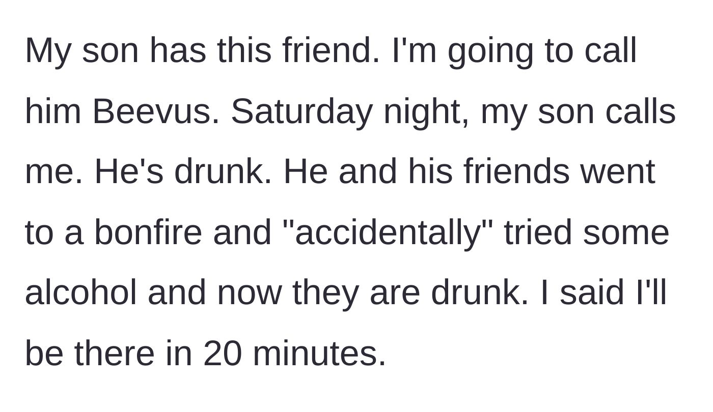 Story part 1 - A parent receiving a late-night SOS call from their intoxicated teenager.