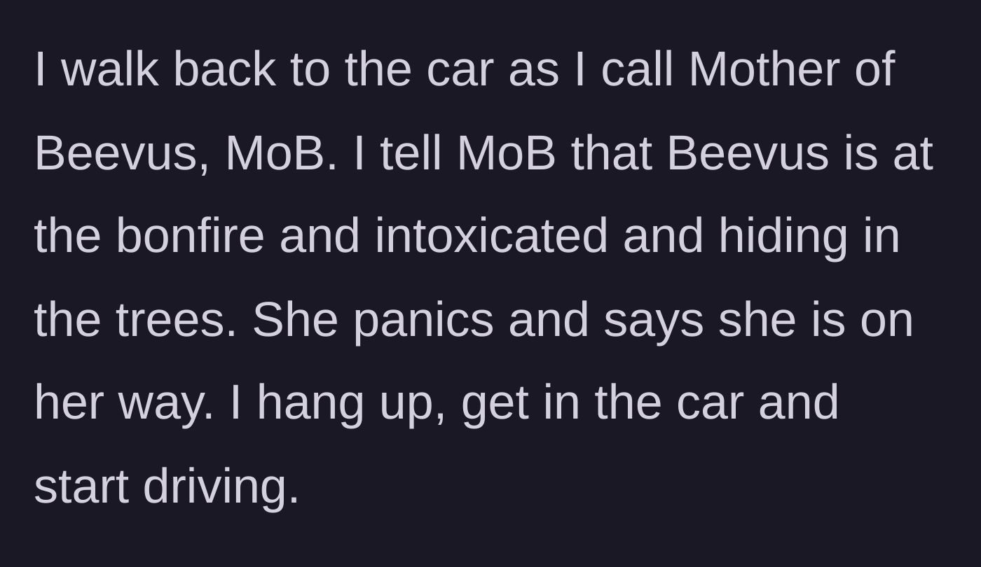 Story part 4 - A parent calling another mother to report her son's whereabouts from the car.