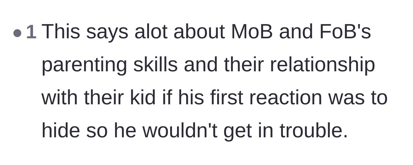 Comment thread 3 - Discussion about what the hiding teenager's reaction reveals about his own parents' disciplinary style.