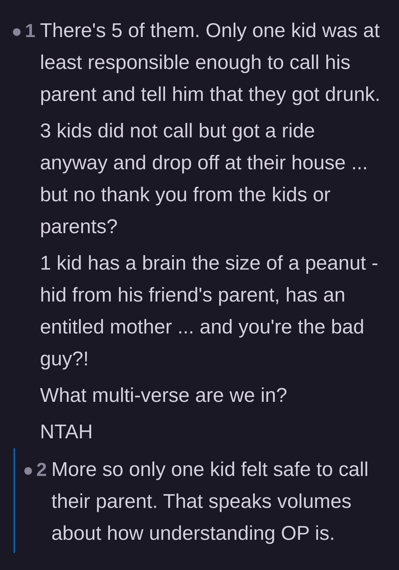 Comment thread 4 - A breakdown of the math showing how ungrateful the other kids and parents were despite getting free rides home.