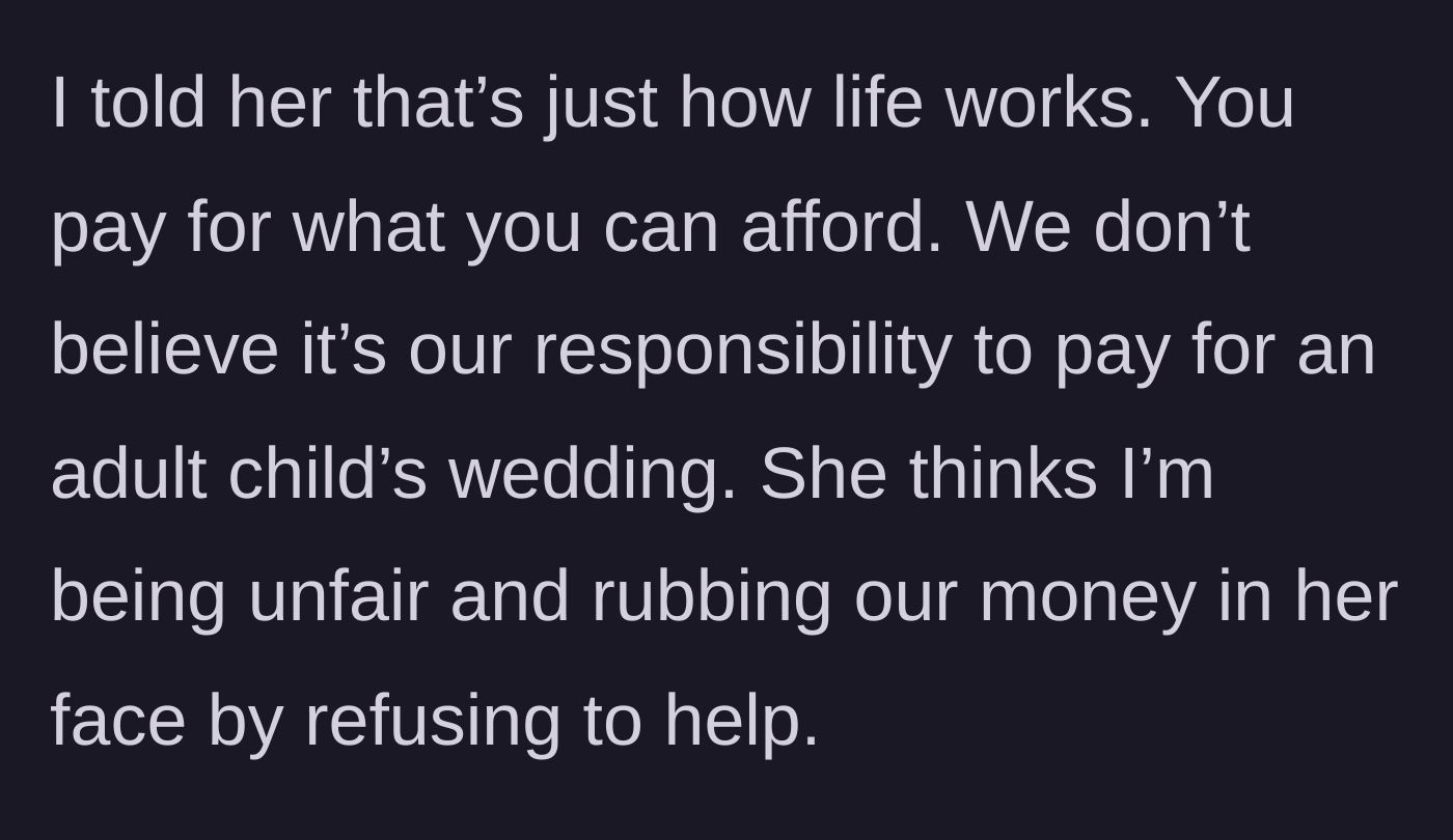 Story part 7 - The final argument where the parent delivers a harsh reality check, and Maria accuses them of rubbing their wealth in her face.