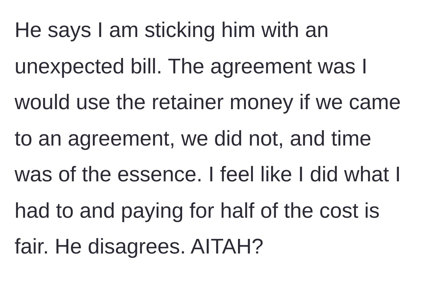 Story part 5 - Husband complains about the unexpected bill while main character stands her ground.