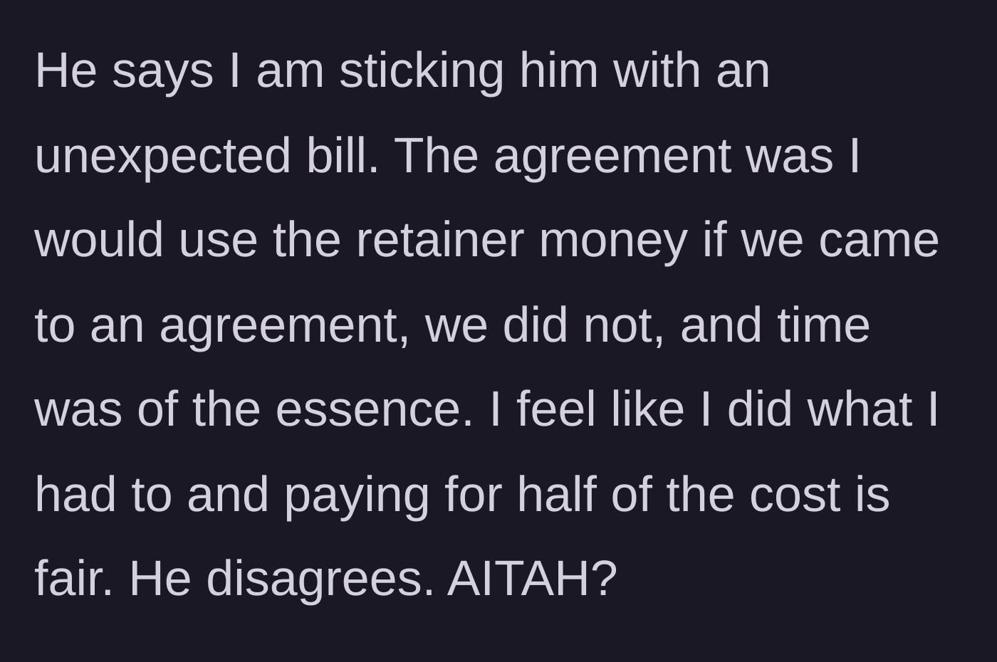 Story part 5 - Husband complains about the unexpected bill while main character stands her ground.