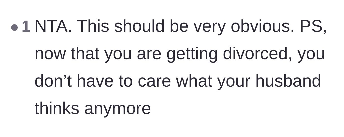 Comment thread 6 - A reminder to the main character that her ex's opinions no longer dictate her actions