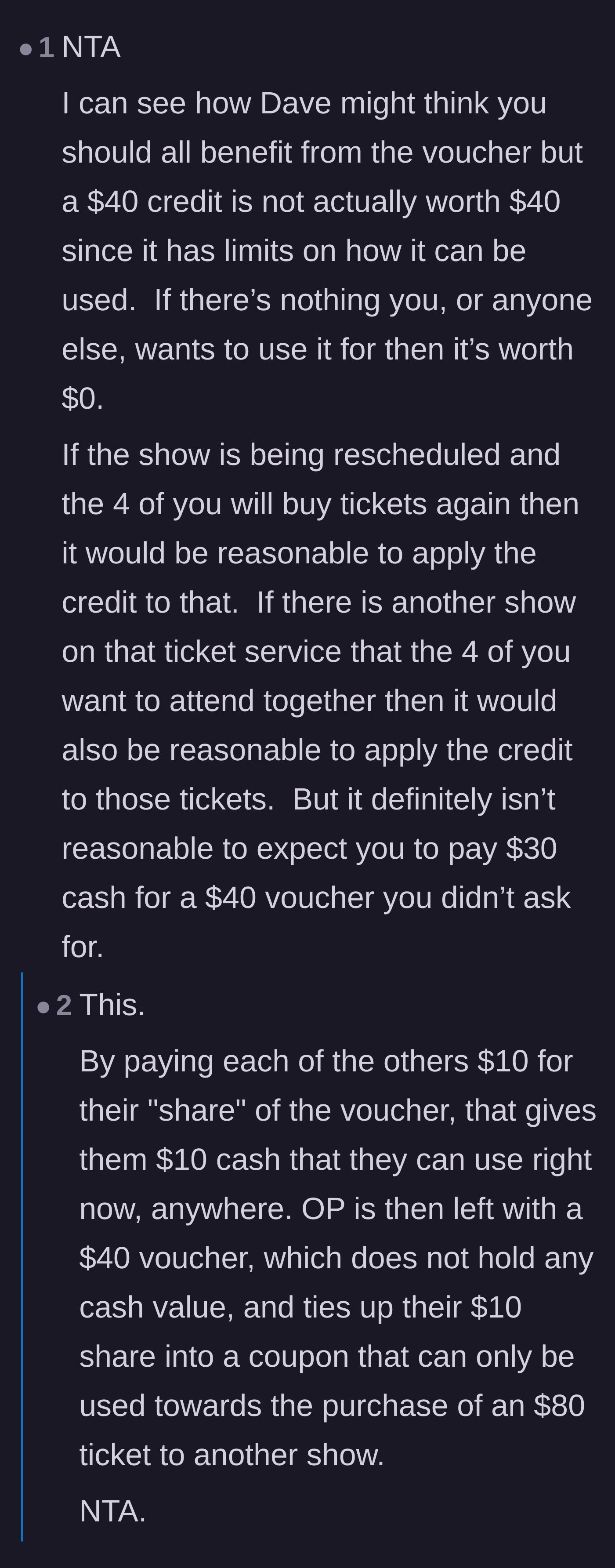 Comment thread 5 - Pointing out the absurdity of exchanging real liquid cash for a restricted digital coupon.