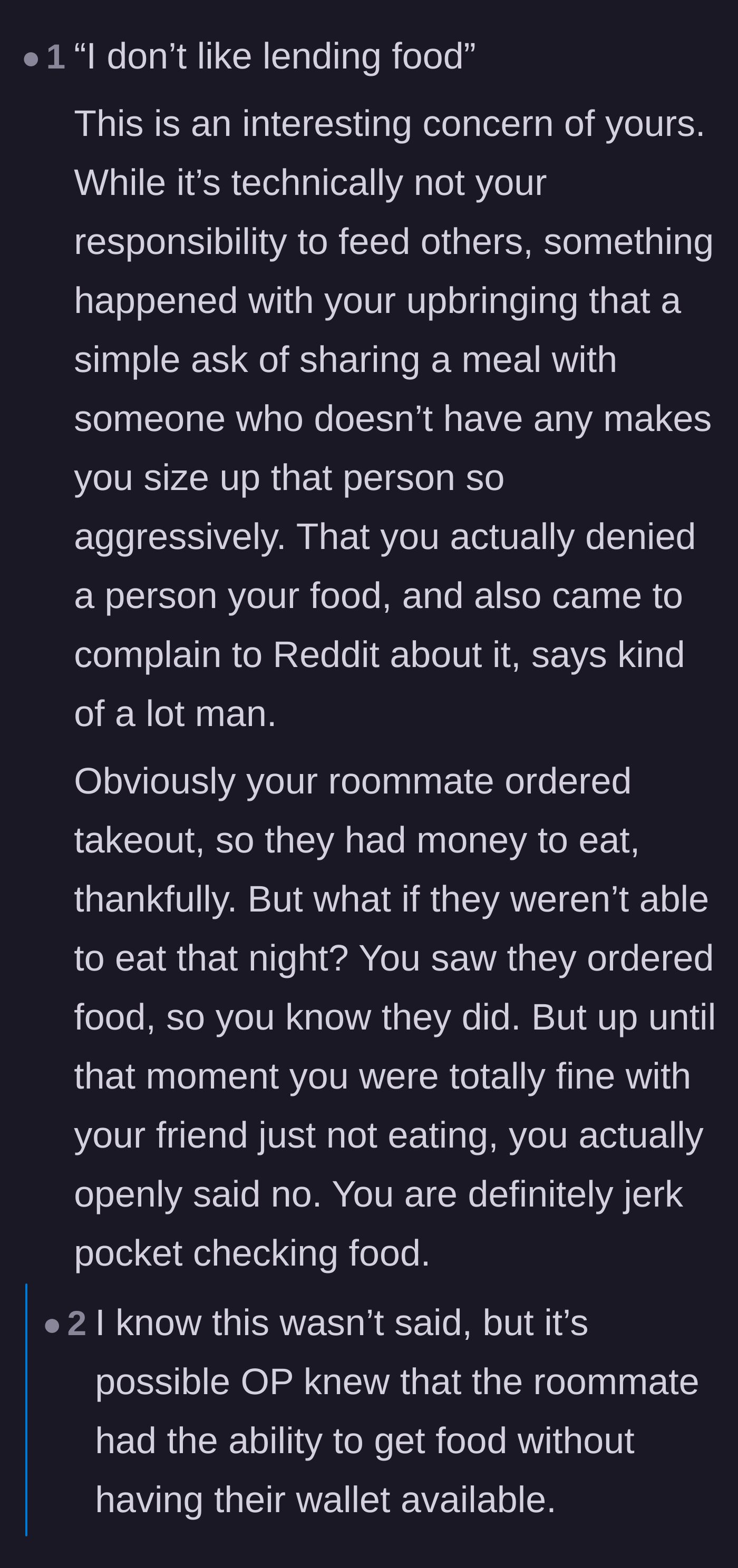 Comment thread 3 - A critical user analyzing the author's refusal to share and accusing them of lacking empathy.