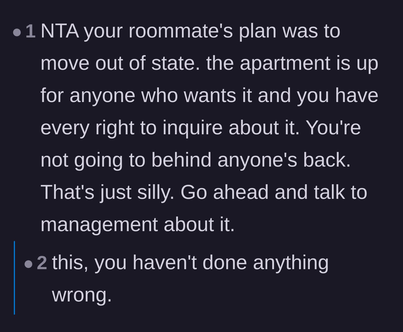 Comment thread 1 - Reassurance that inquiring about a vacant apartment doesn't mean going behind anyone's back.