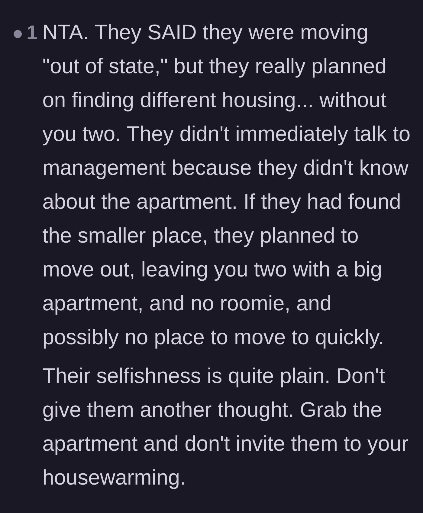 Comment thread 3 - Theory that the roommates were always planning to abandon the lease without warning.