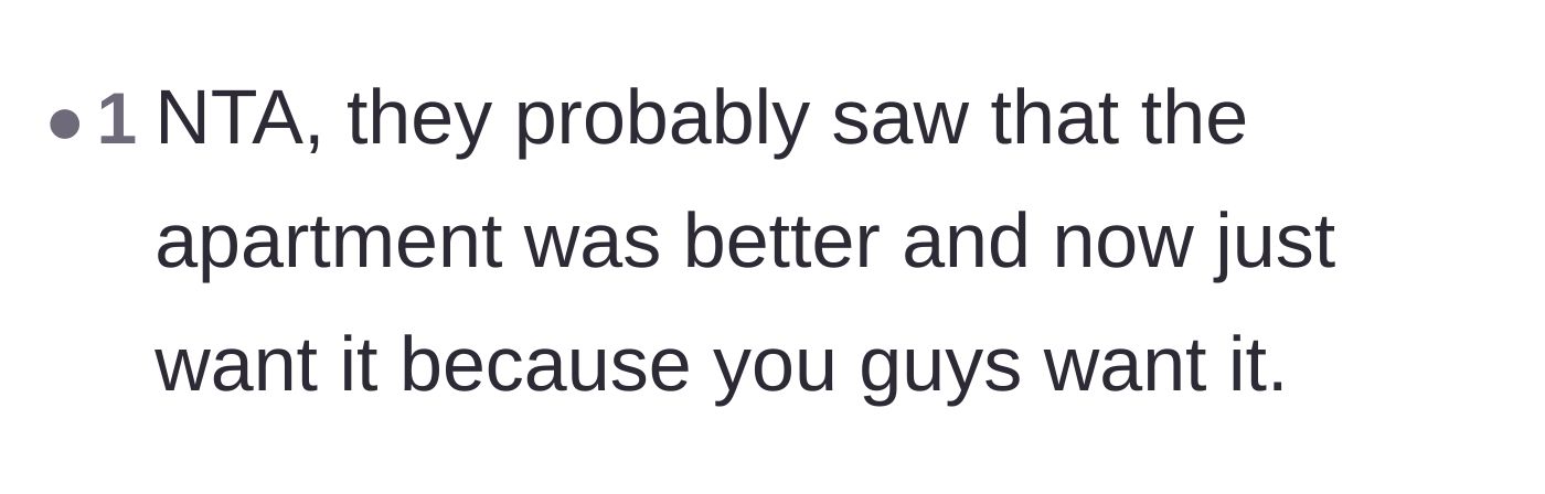 Comment thread 4 - Pointing out that the roommates only want the apartment because the couple wants it.