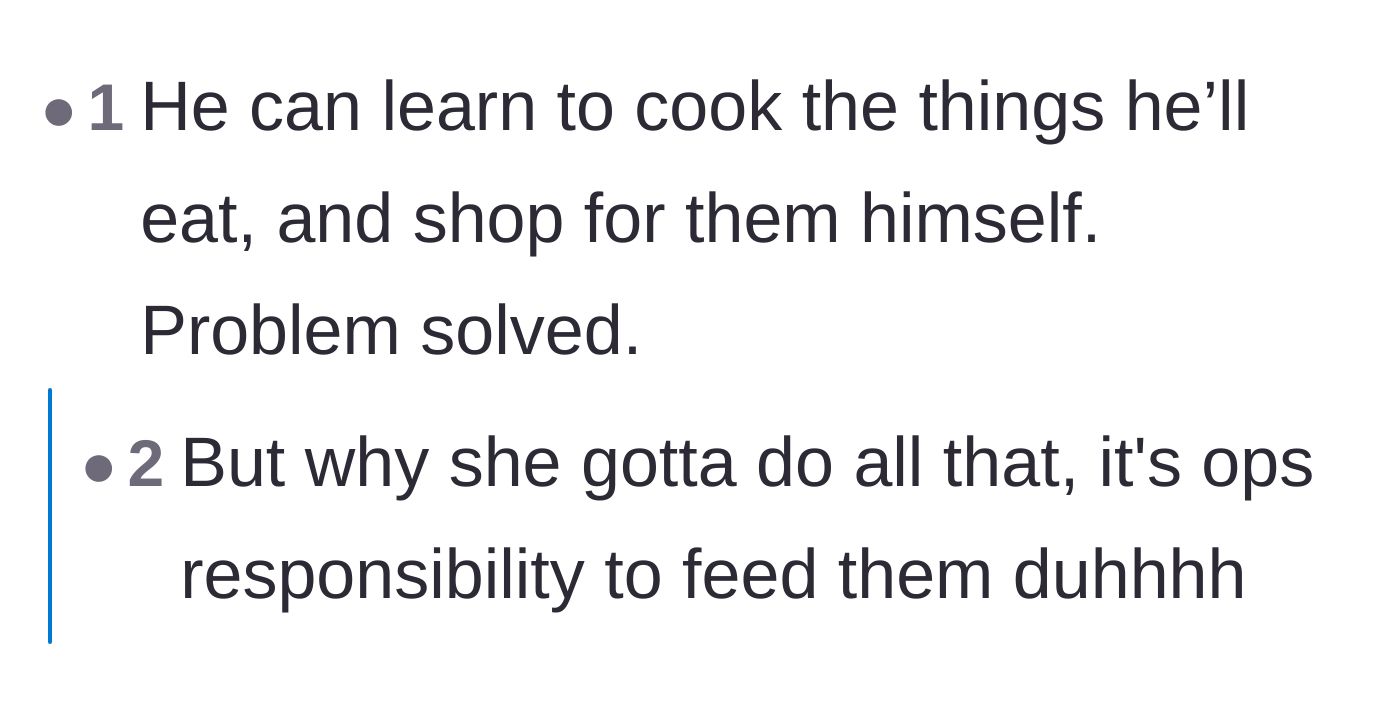Comment thread 4 - Sarcastic replies mocking the idea that the stay-at-home mom is obligated to cater to adult men.