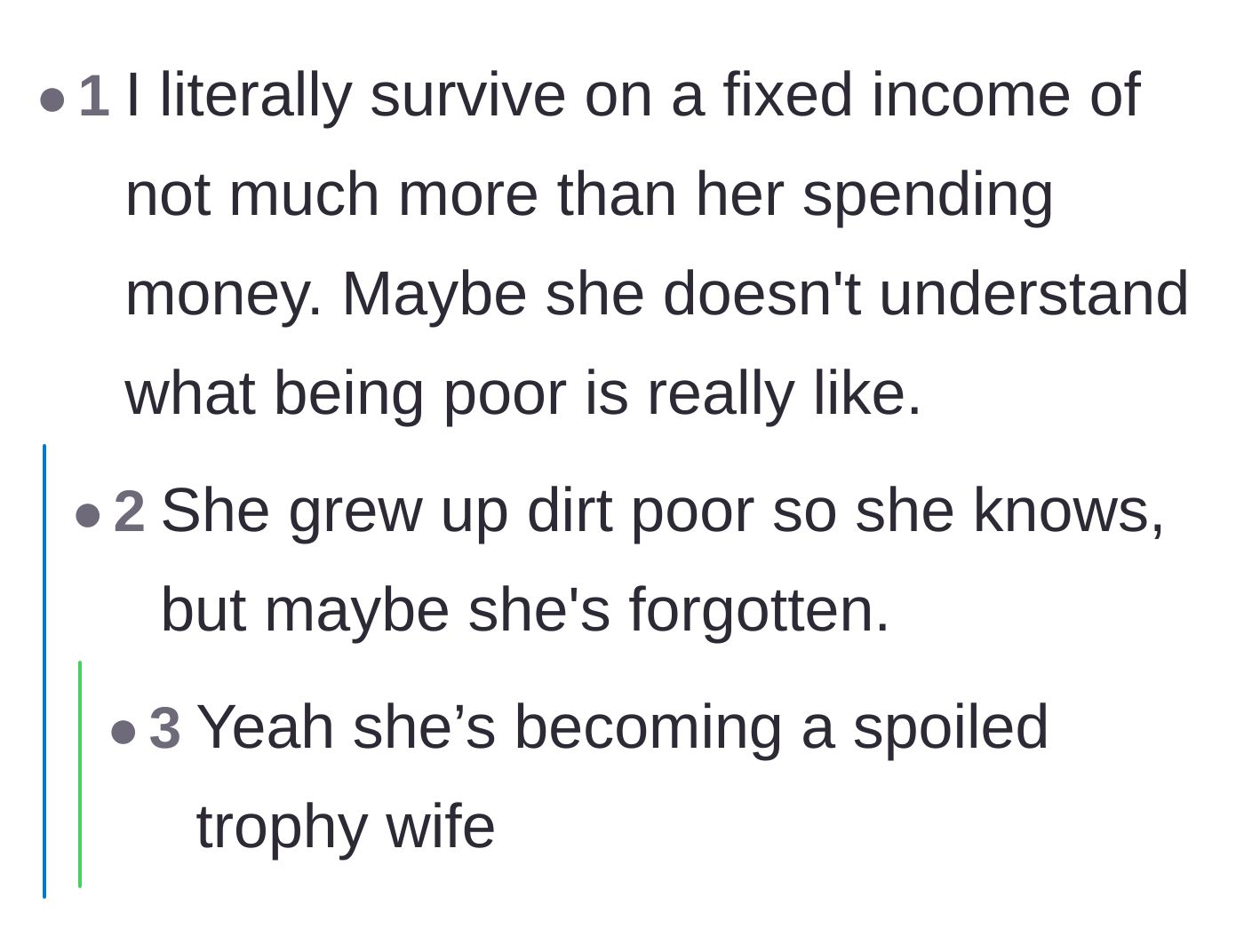 Comment thread 3 - A deep dive into the psychology of growing up poor and overcompensating, plus a debate on what counts as a luxury expense