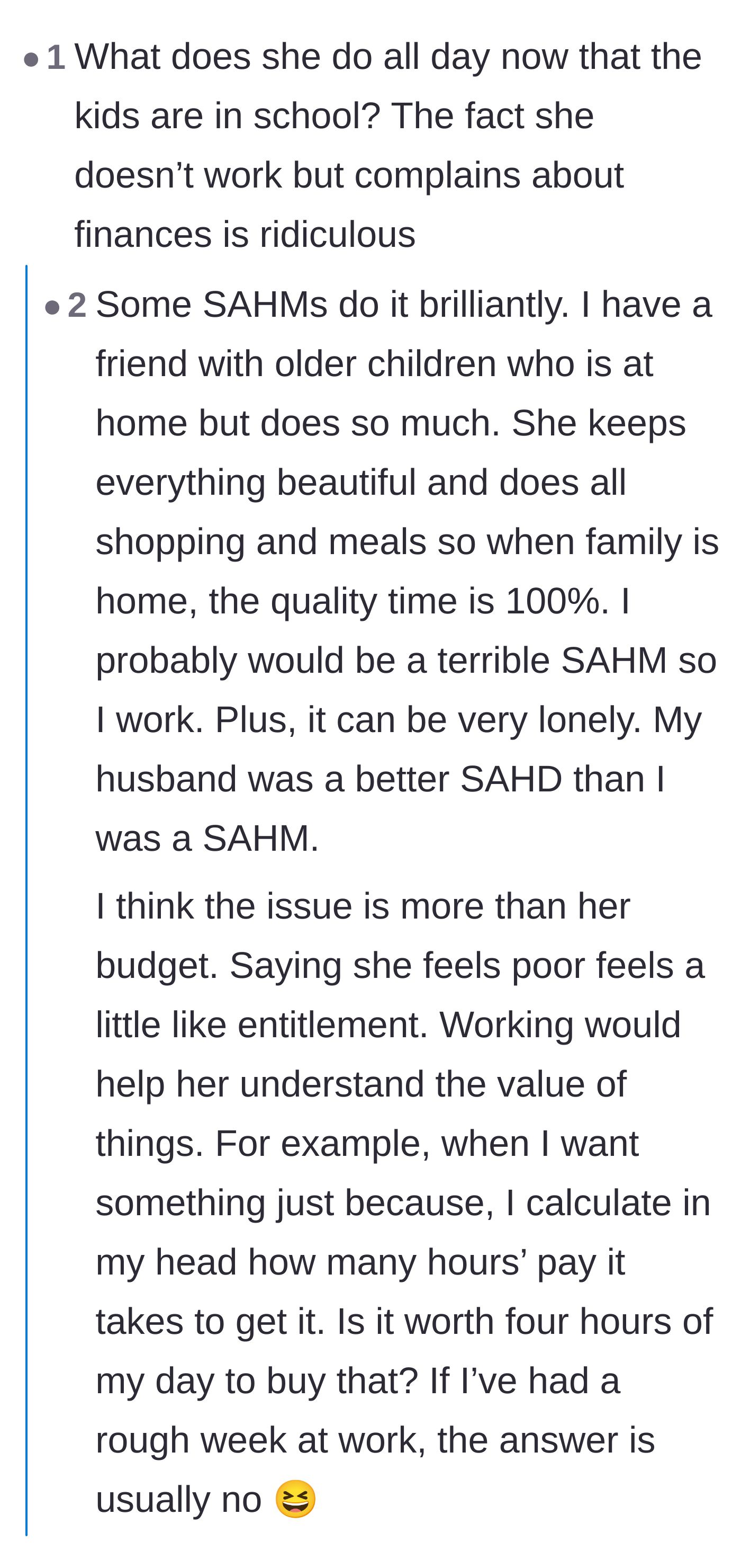 Comment thread 5 - A discussion on how working fundamentally changes your perception of money and value