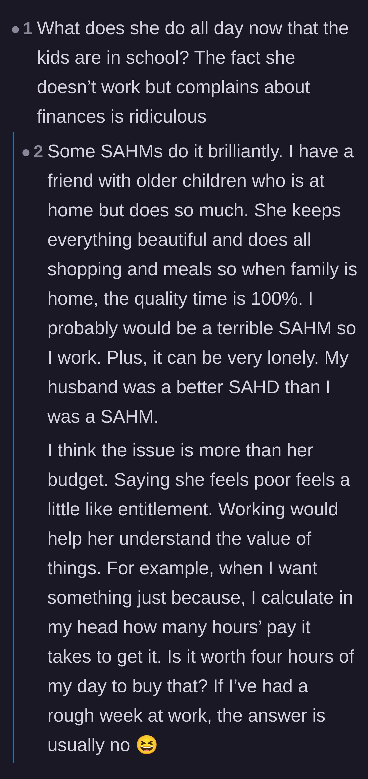 Comment thread 5 - A discussion on how working fundamentally changes your perception of money and value