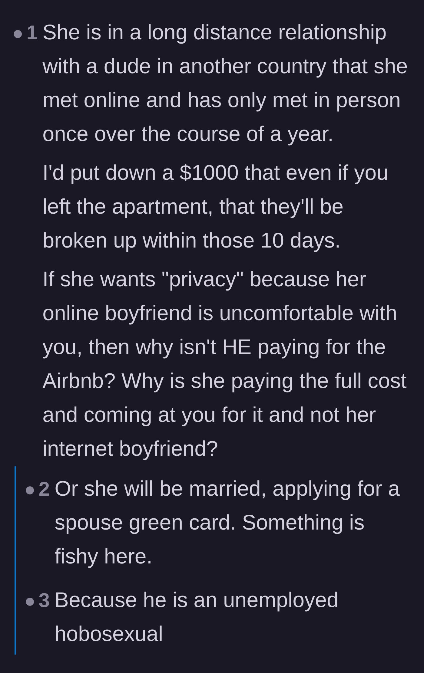 Comment thread predicting the couple will break up during the trip and referring to the unemployed boyfriend as a hobosexual.