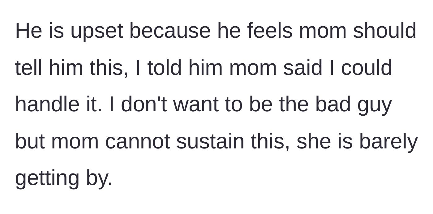 Story part 7 - Brother deflects, upset that his mother didn't tell him directly, while the sibling refuses to back down.