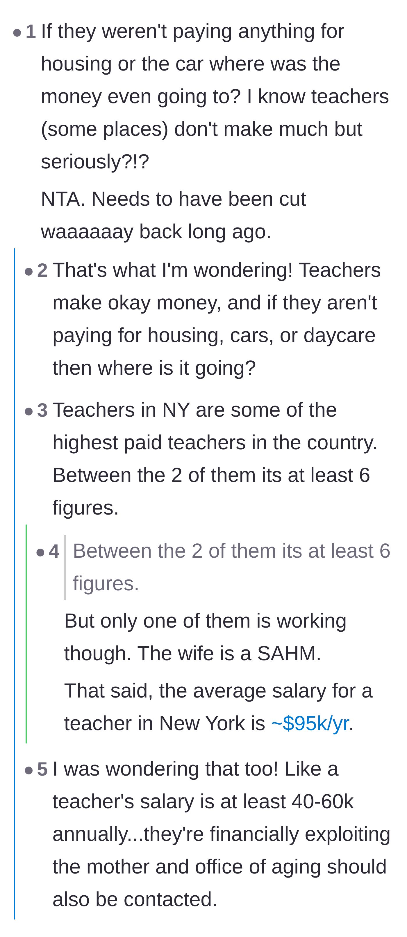 Comment thread 4 - Readers question where the brother's teacher salary is going if they have virtually zero living or transportation expenses.