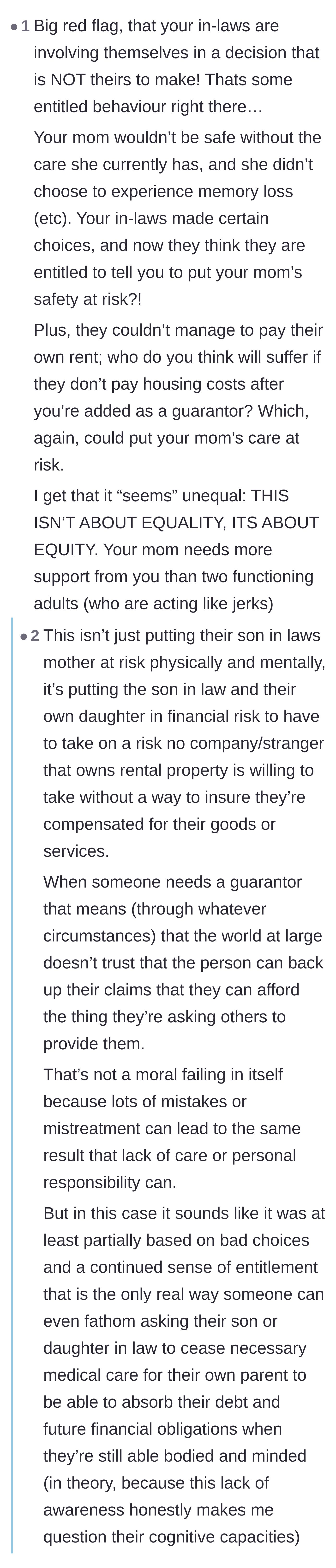 Comment thread 3 - Calling out the in-laws' sheer entitlement for trying to dictate the medical decisions of a woman they barely know.