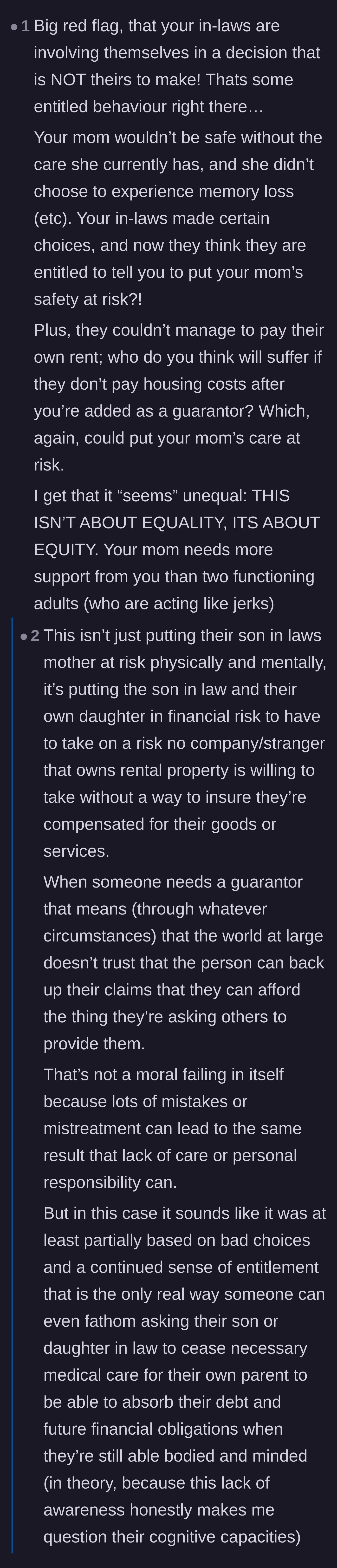 Comment thread 3 - Calling out the in-laws' sheer entitlement for trying to dictate the medical decisions of a woman they barely know.