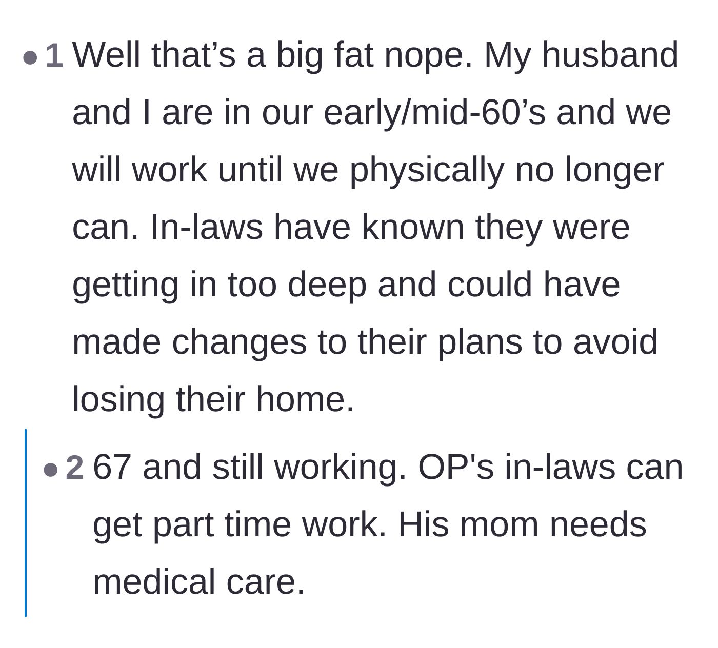 Comment thread 5 - Older readers chiming in to say that being in your late sixties is no excuse to stop working when you have zero money.