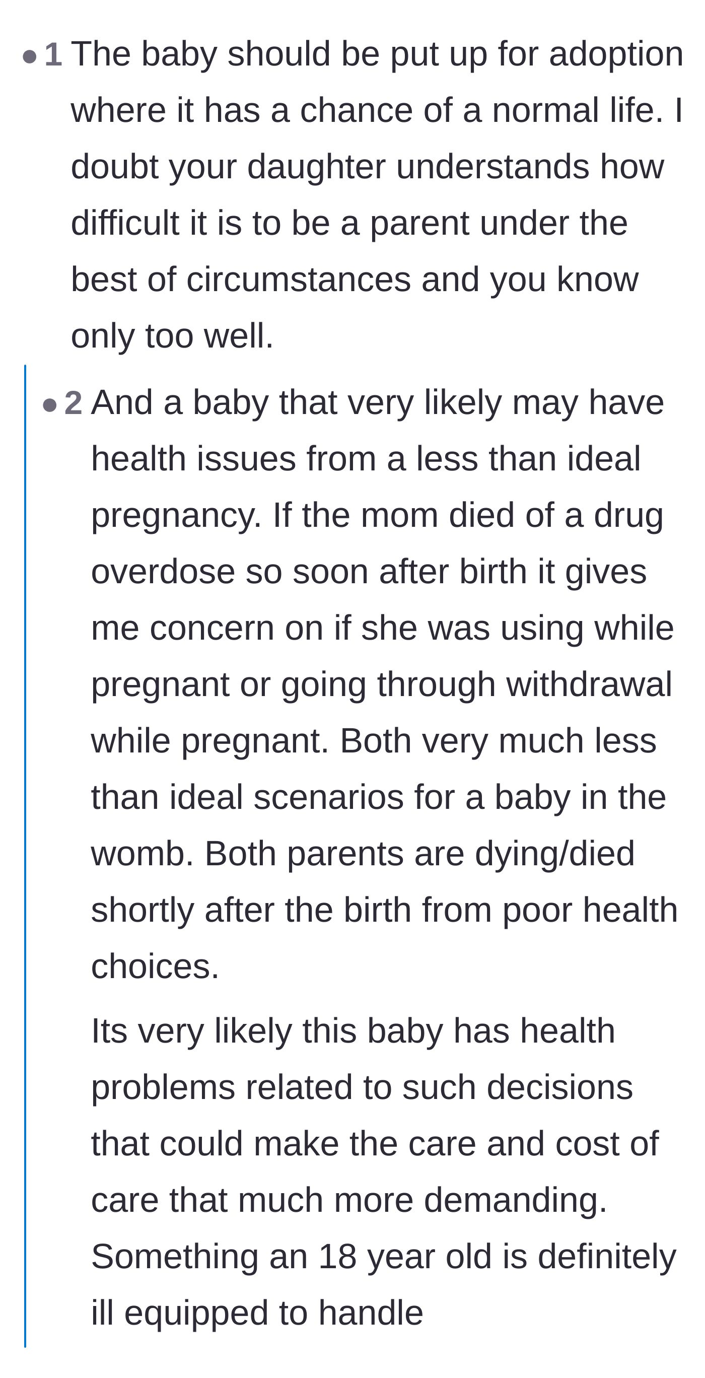 Comment thread 3 - Commenters pointing out the high likelihood of severe medical and developmental issues for the baby due to the parents' addiction.
