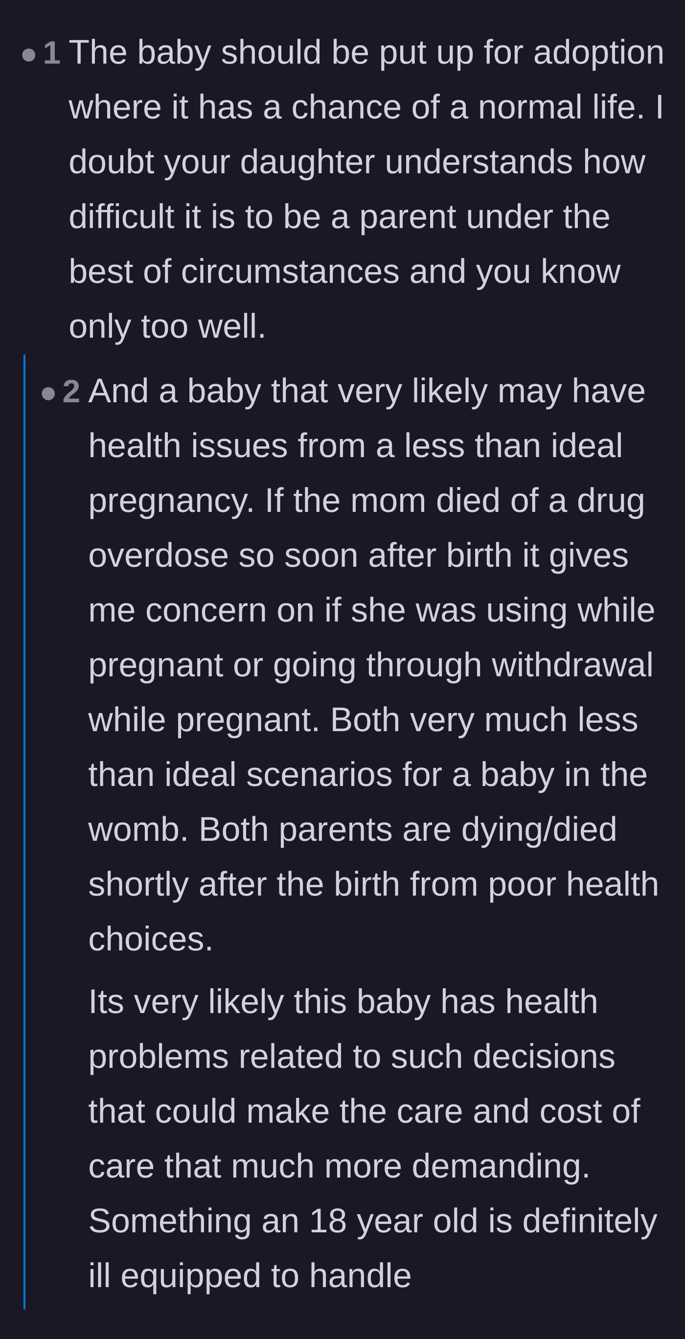 Comment thread 3 - Commenters pointing out the high likelihood of severe medical and developmental issues for the baby due to the parents' addiction.