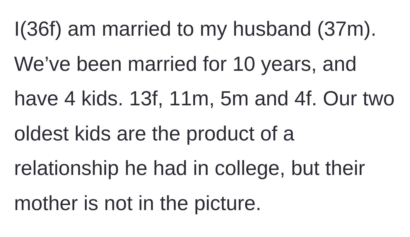Story part 1 - Introduction of the blended family and the age gaps between the four children.