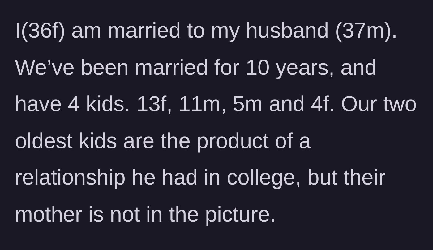 Story part 1 - Introduction of the blended family and the age gaps between the four children.
