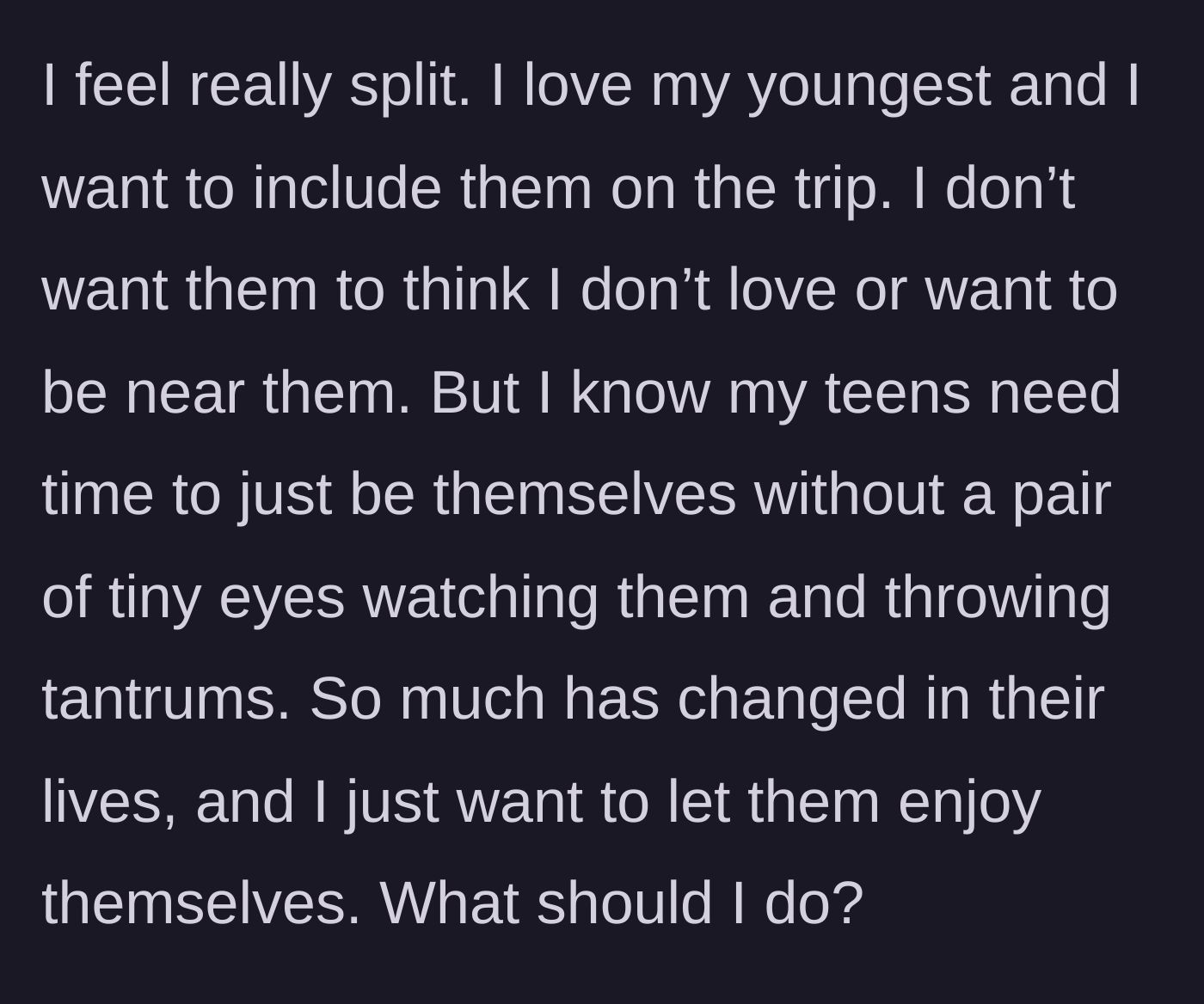 Story part 5 - The mother's internal conflict and final plea for advice.