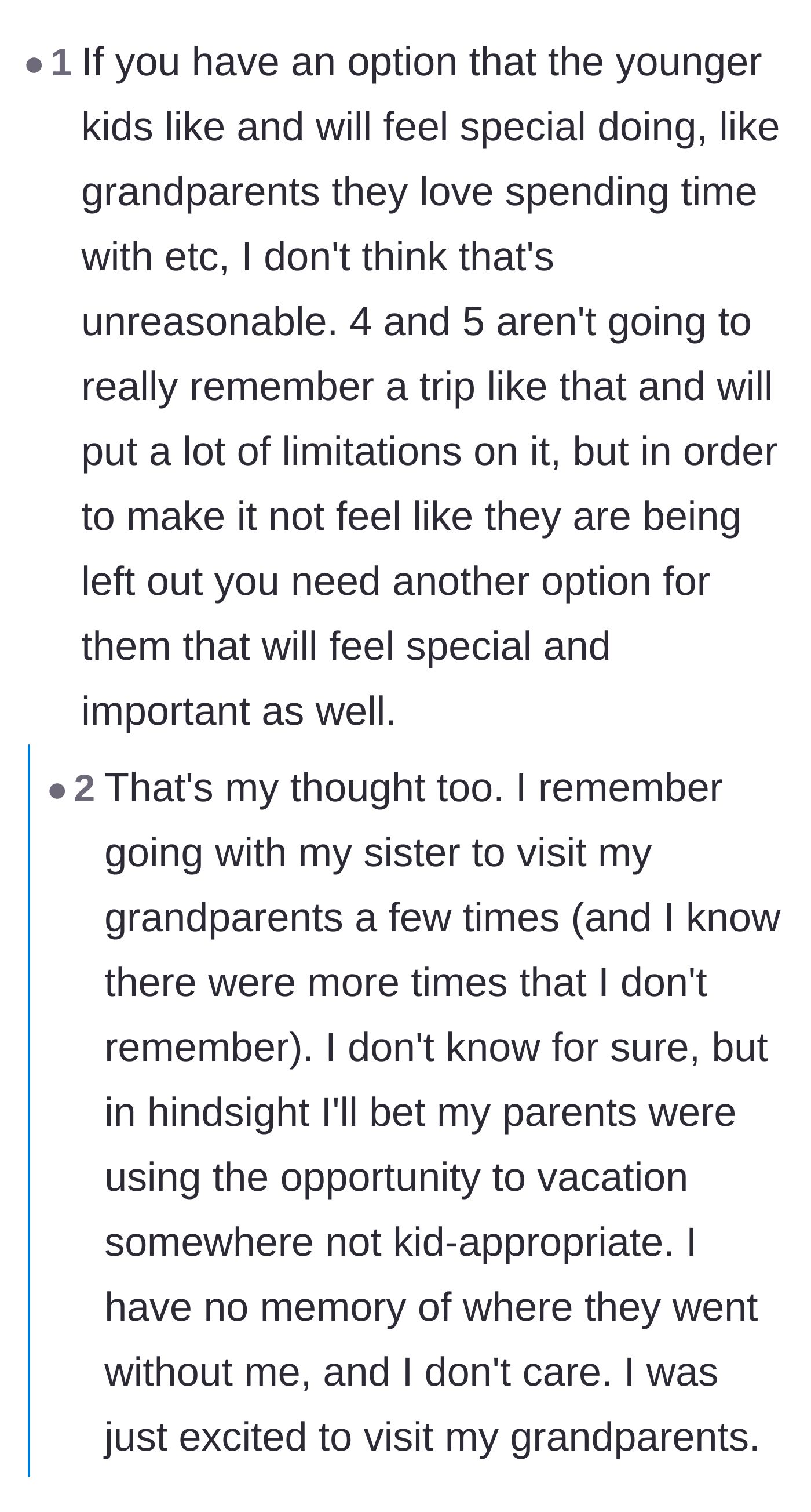 Comment thread 3 - Users recounting their own childhood memories of happily staying home with friends or family while their parents traveled abroad.