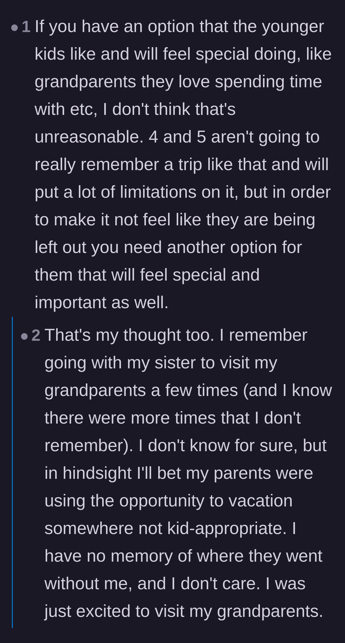 Comment thread 3 - Users recounting their own childhood memories of happily staying home with friends or family while their parents traveled abroad.