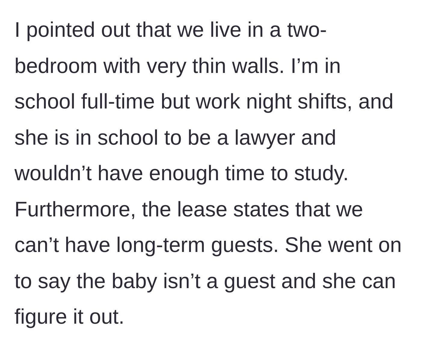 Story part 3 - A woman holding up a lease agreement and pointing to the rules while the other waves her off dismissively.