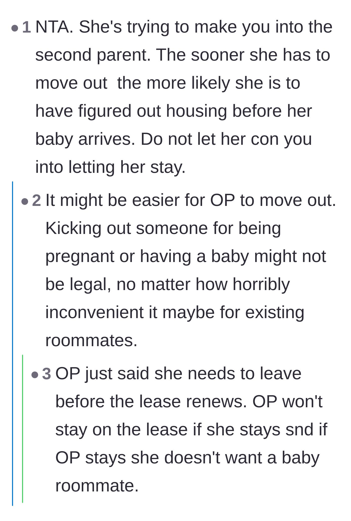 Comment thread 2 - Discussion about the roommate attempting to trick the author into becoming a secondary caregiver.